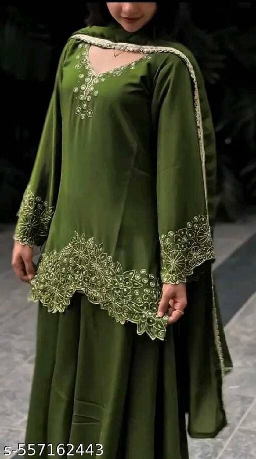 BYRI Embroidered Kurta, Palazzo & Dupatta Set