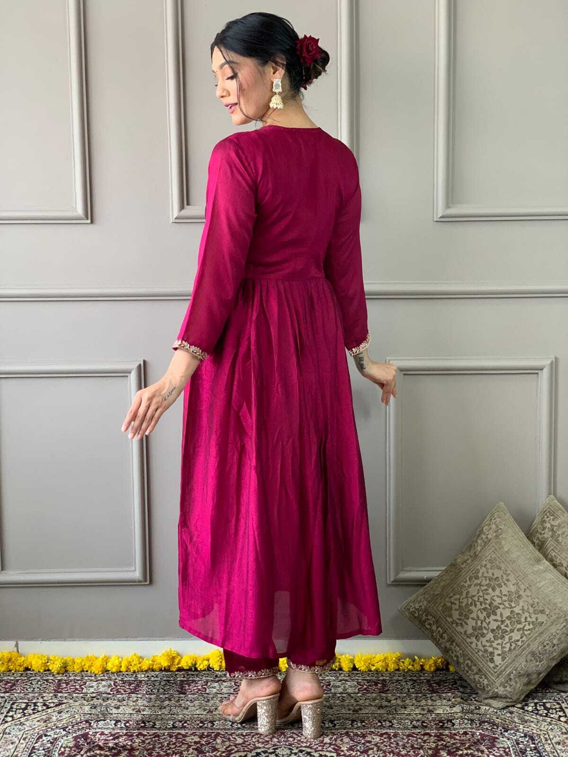 Image of hiyan Solid Anarkali Kurta, Bottom & Dupatta Set