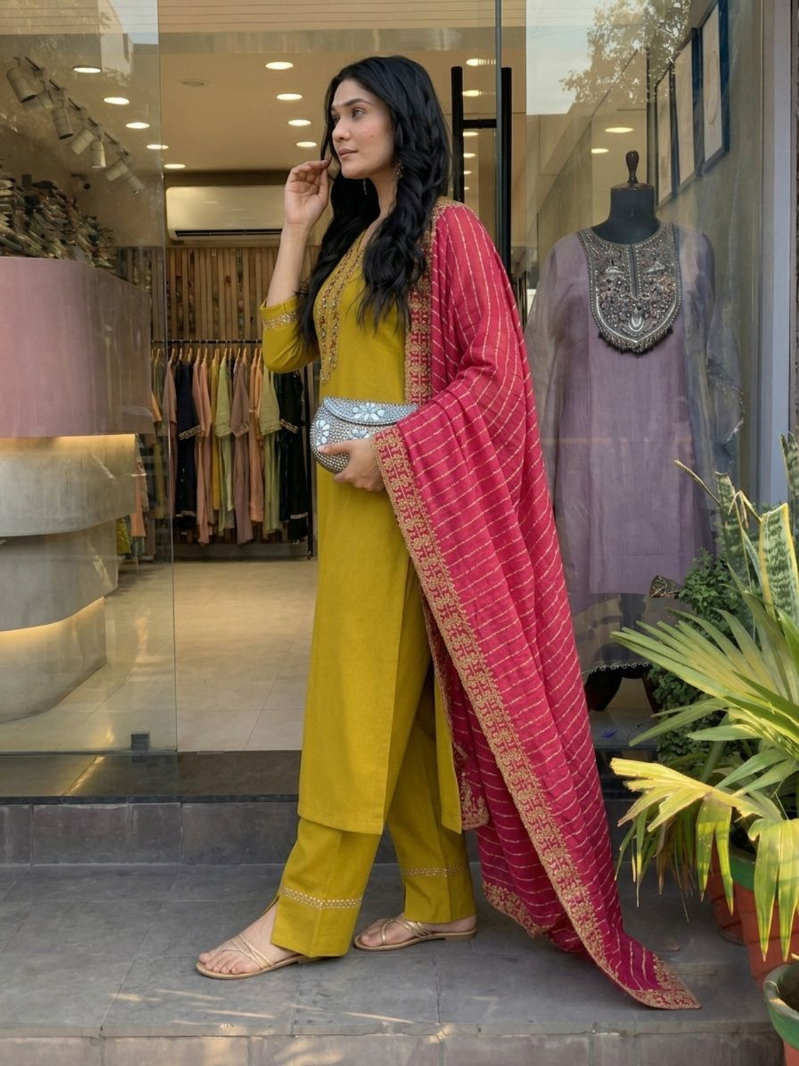 Image of ANERITEXARC Embroidered Kurta, Trouser /Pant & Dupatta Set