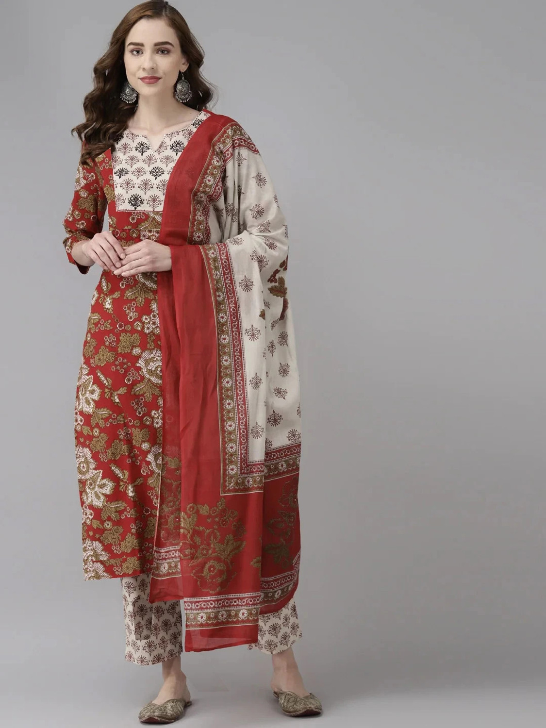 Image of sky fab Printed Kurta, Trouser /Pant & Dupatta Set