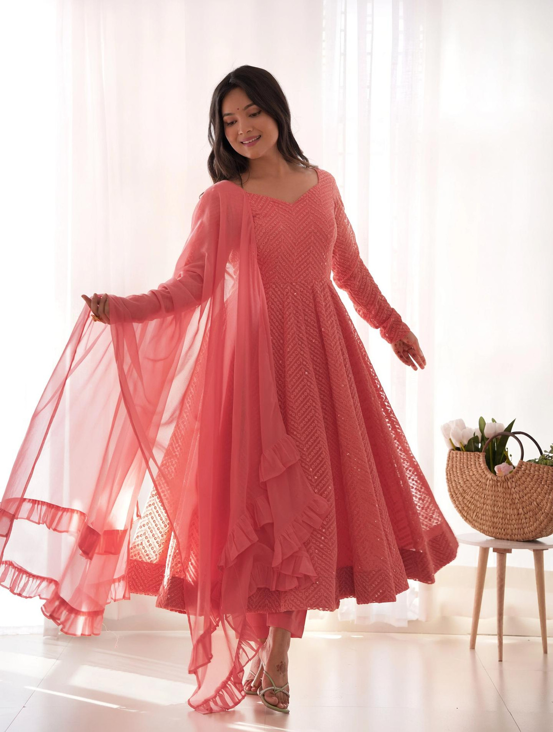 LOKITA WORLD Printed Anarkali Kurta, Bottom & Dupatta Set