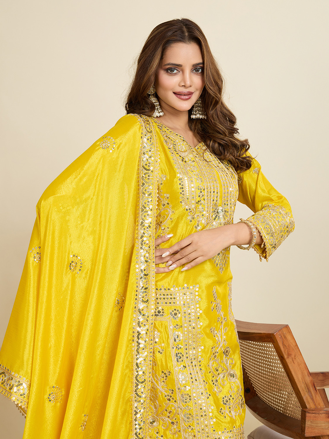 Image of AMALAK Embroidered Kurta, Trouser /Pant & Dupatta Set