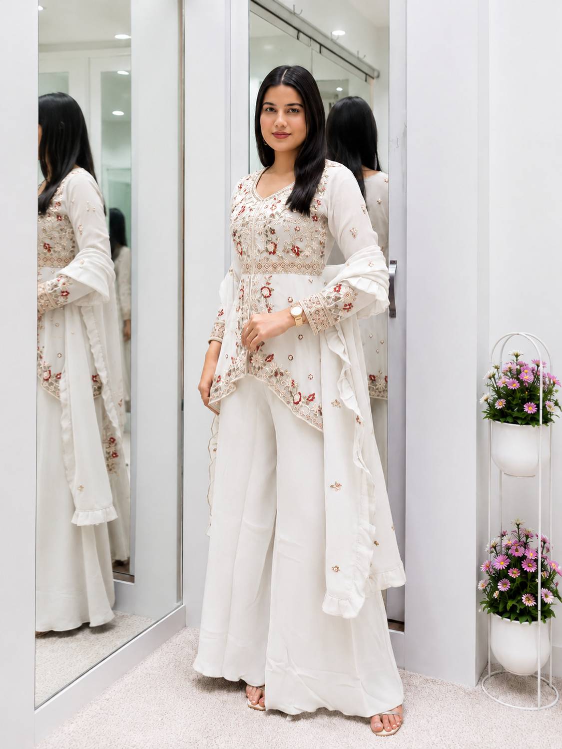 Elite Atelier Embroidered Kurta, Sharara & Dupatta Set - Image 3