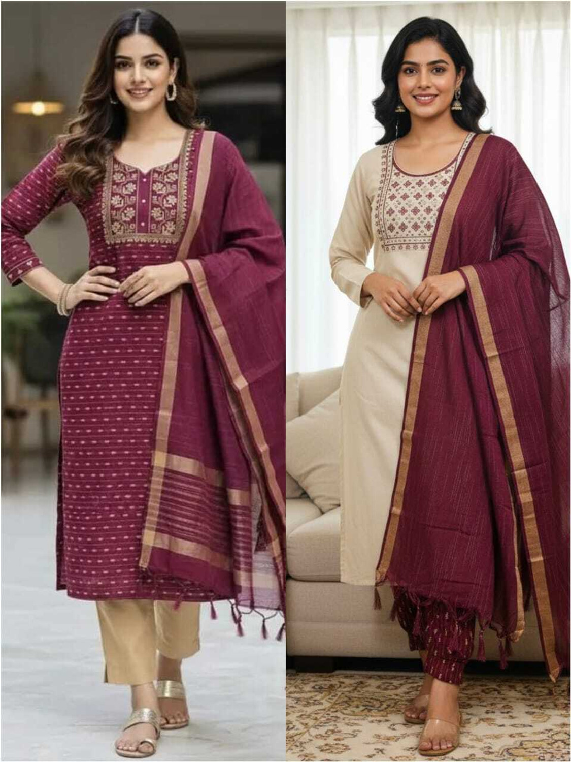 Image of Shefair Embroidered Kurta, Trouser /Pant & Dupatta Set