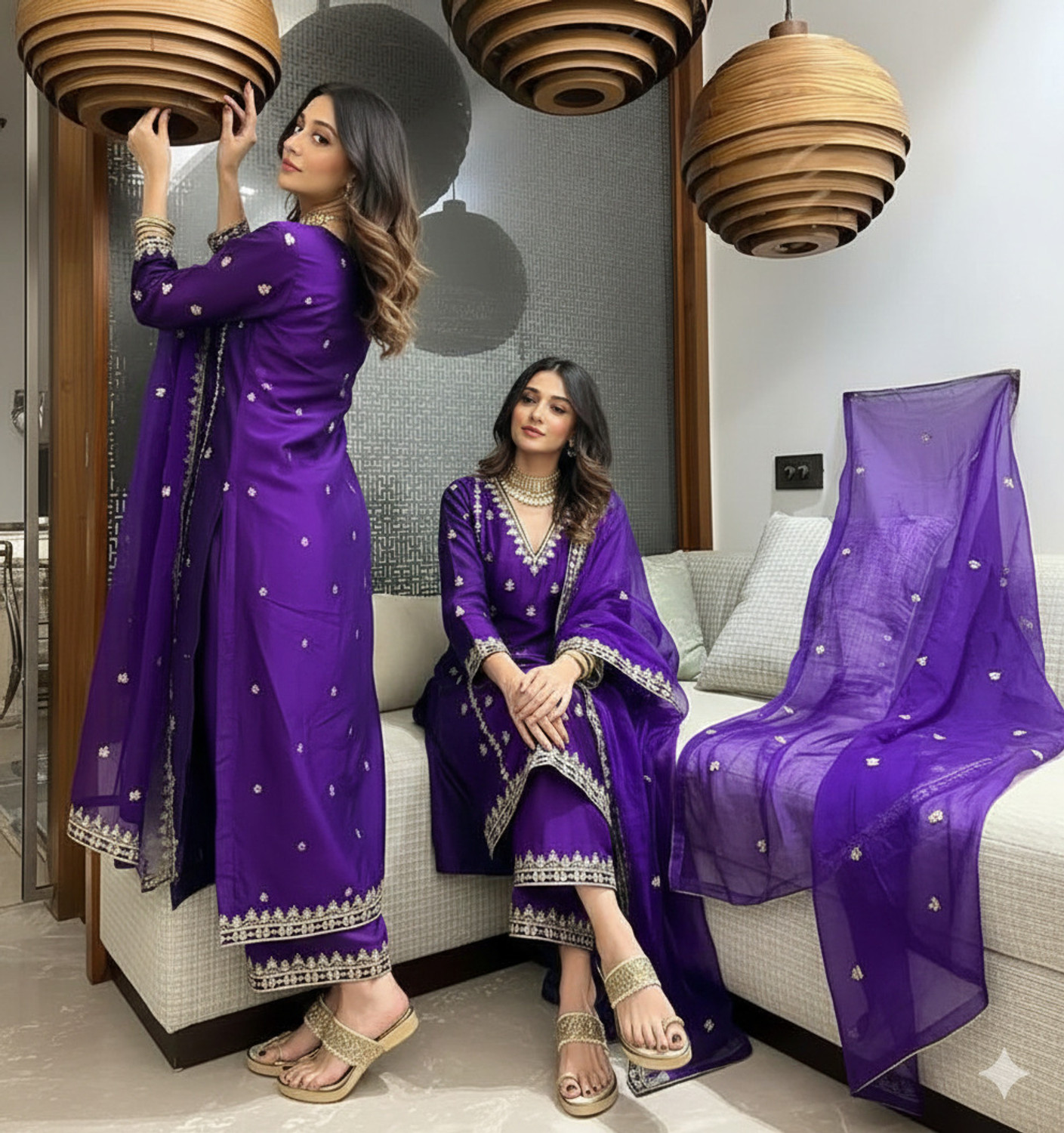 Image of JAY ALAKHDHANI TRENDZ Embroidered Kurta, Trouser /Pant & Dupatta Set