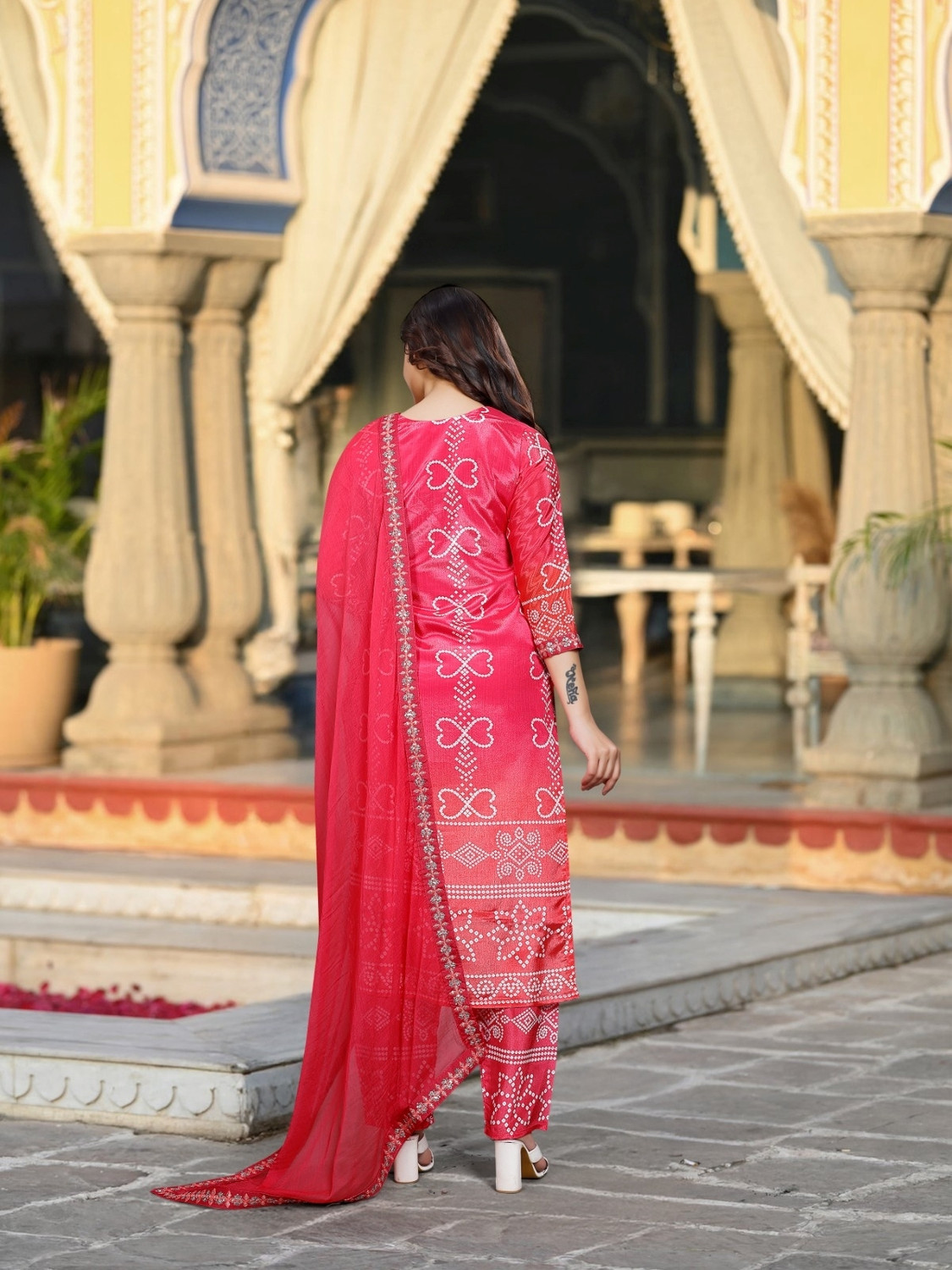 Image of RUDRAKANYA Embroidered, Geometric Print, Printed Kurta, Trouser /Pant & Dupatta Set