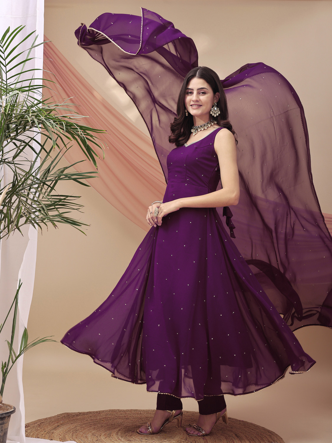 Image of TextileNow Solid Kurta, Sharara & Dupatta Set