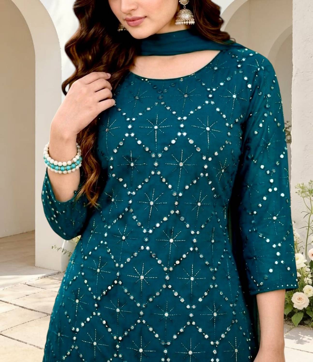 TUHIRAAJ Embroidered Kurta, Sharara & Dupatta Set - Image 4