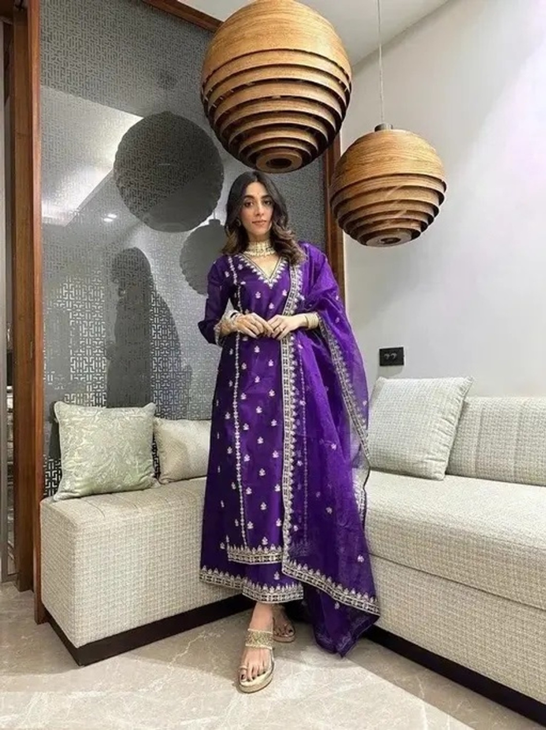 Image of JAY ALAKHDHANI TRENDZ Embroidered Kurta, Trouser /Pant & Dupatta Set