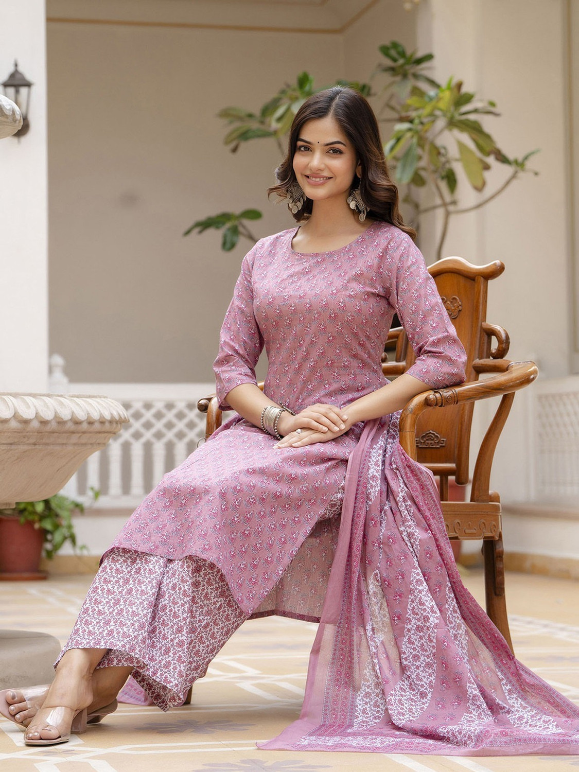 Image of Azreen Printed Kurta, Palazzo & Dupatta Set
