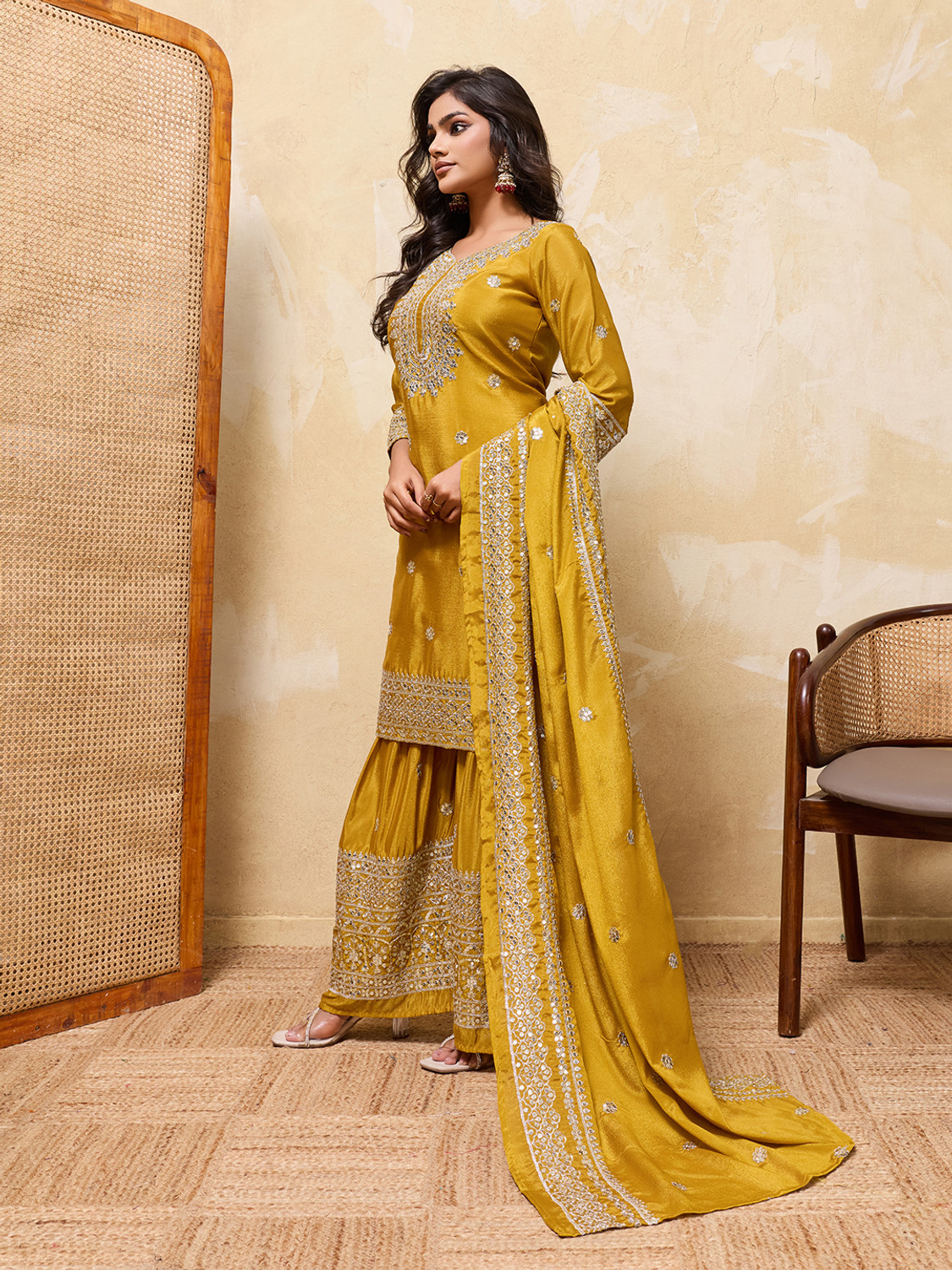 Image of GDAS Embroidered Kurta, Sharara & Dupatta Set