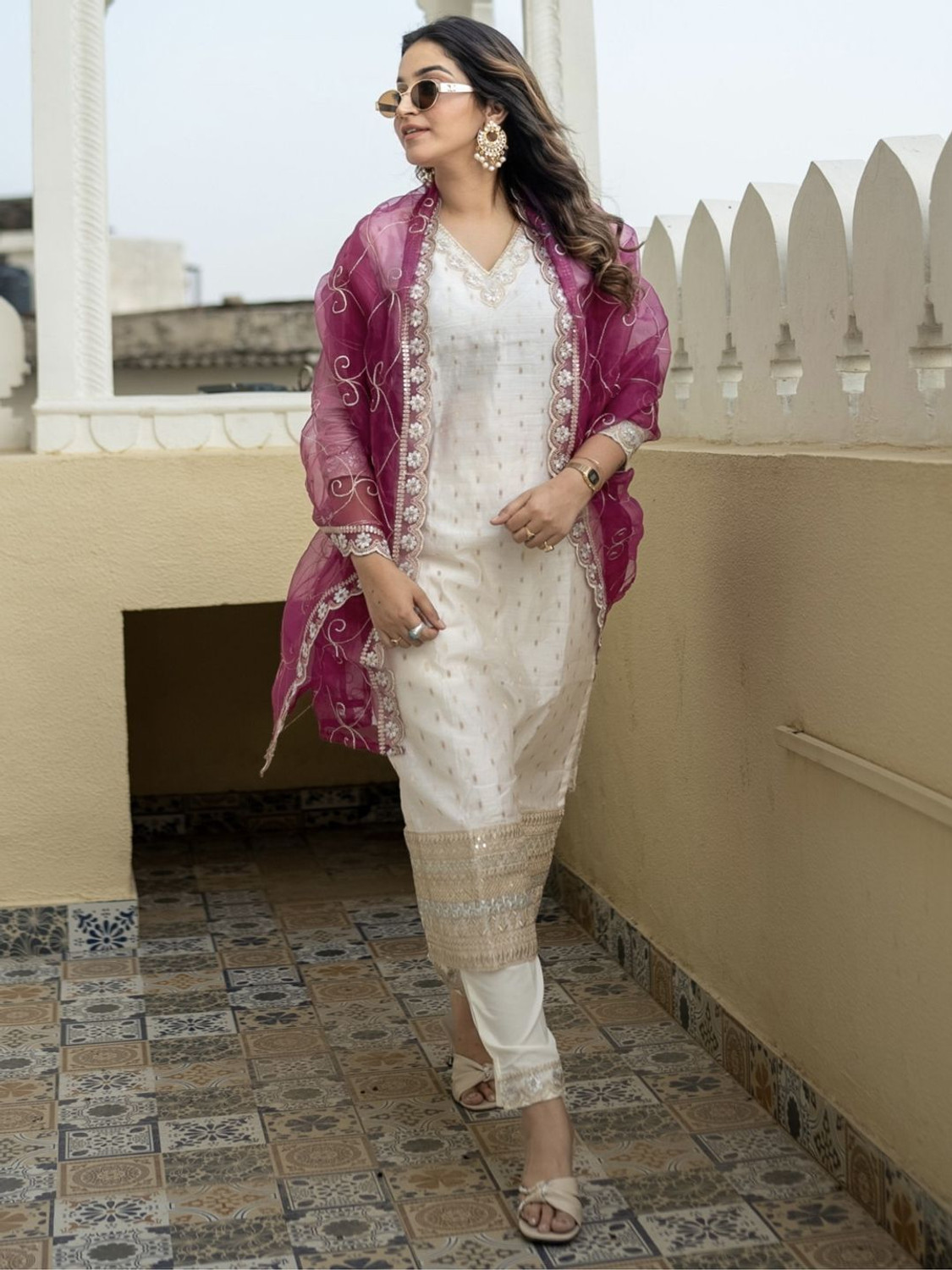 Image of VredeVogel Embroidered Kurta, Trouser /Pant & Dupatta Set