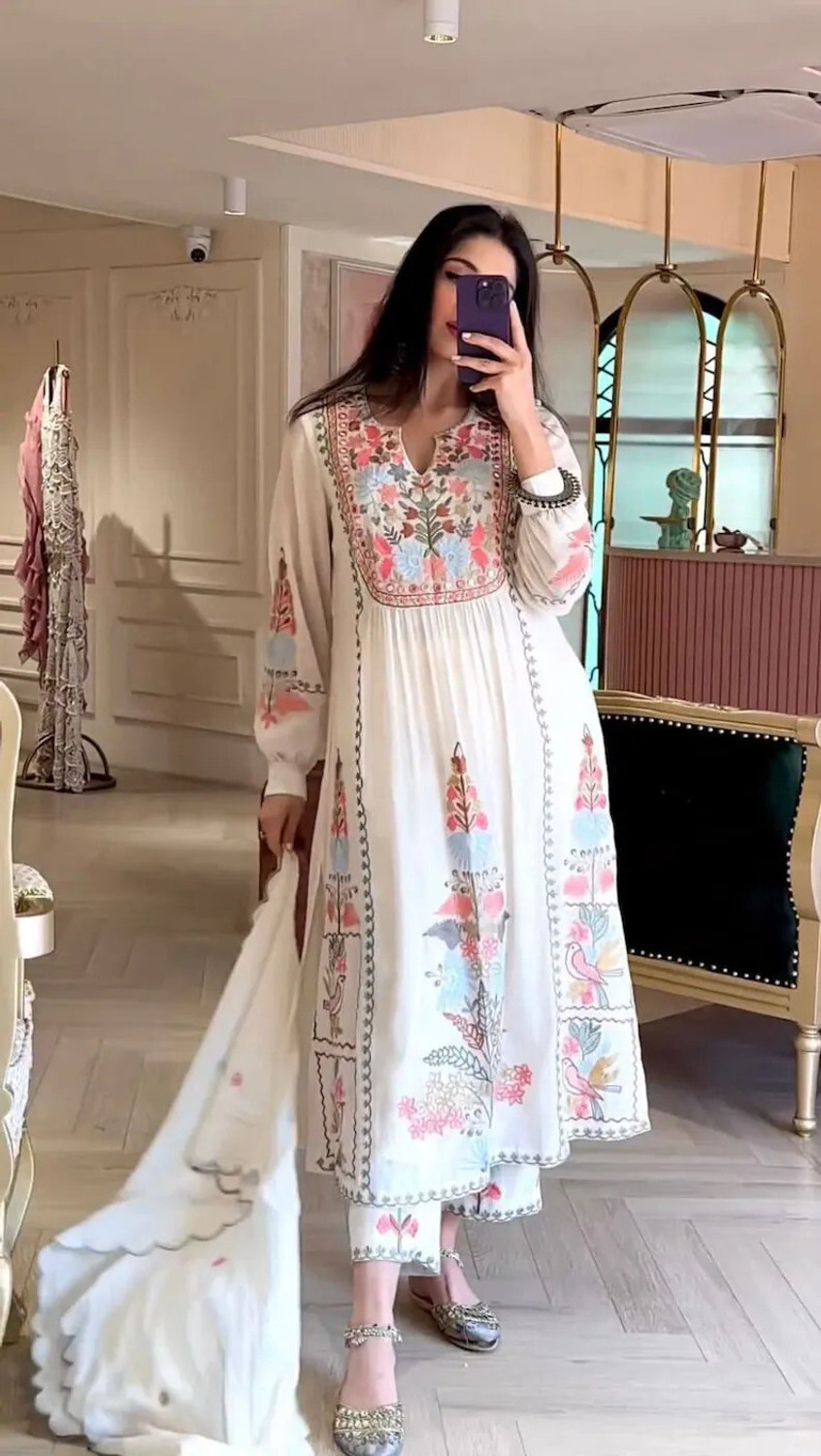 Image of GRISHU COLLECTION Embroidered Anarkali Kurta, Bottom & Dupatta Set