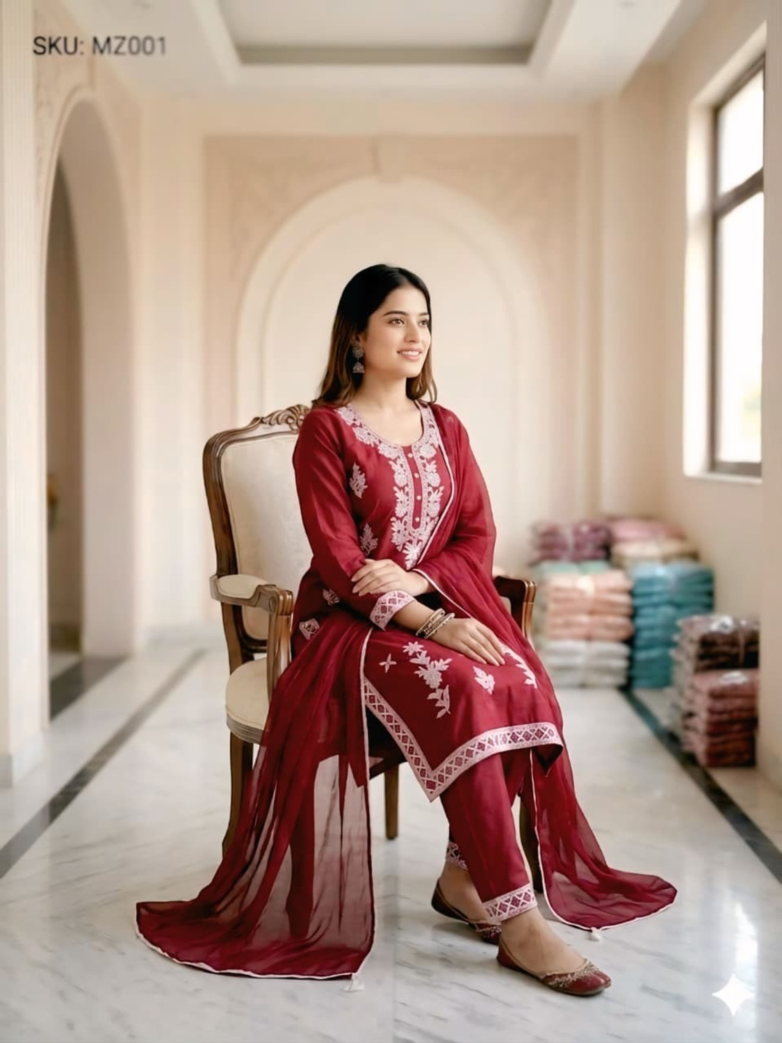 Image of FARHATFASHION Embroidered Kurta, Trouser /Pant & Dupatta Set