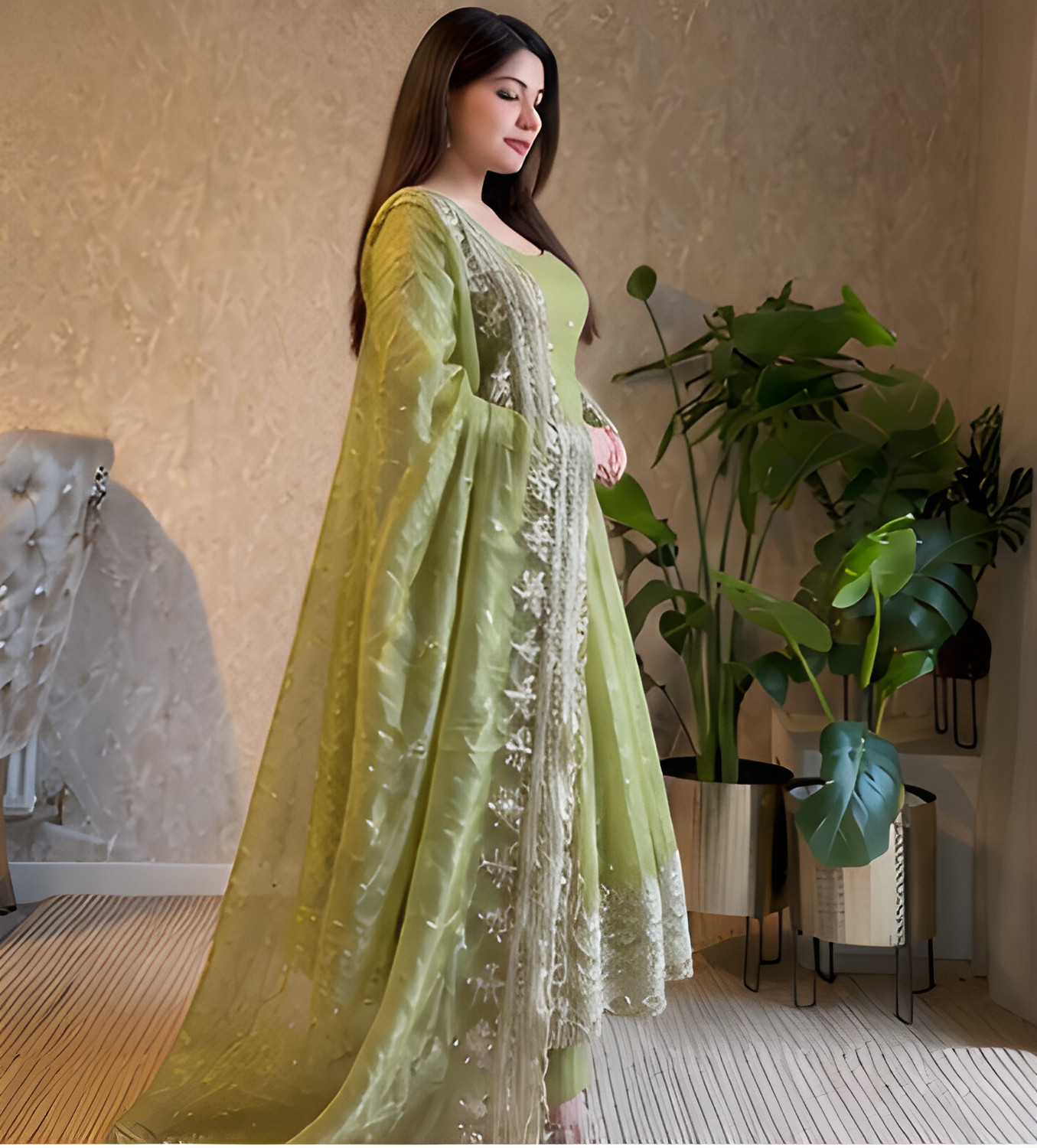 Image of nitigliw Embroidered Anarkali Kurta, Bottom & Dupatta Set