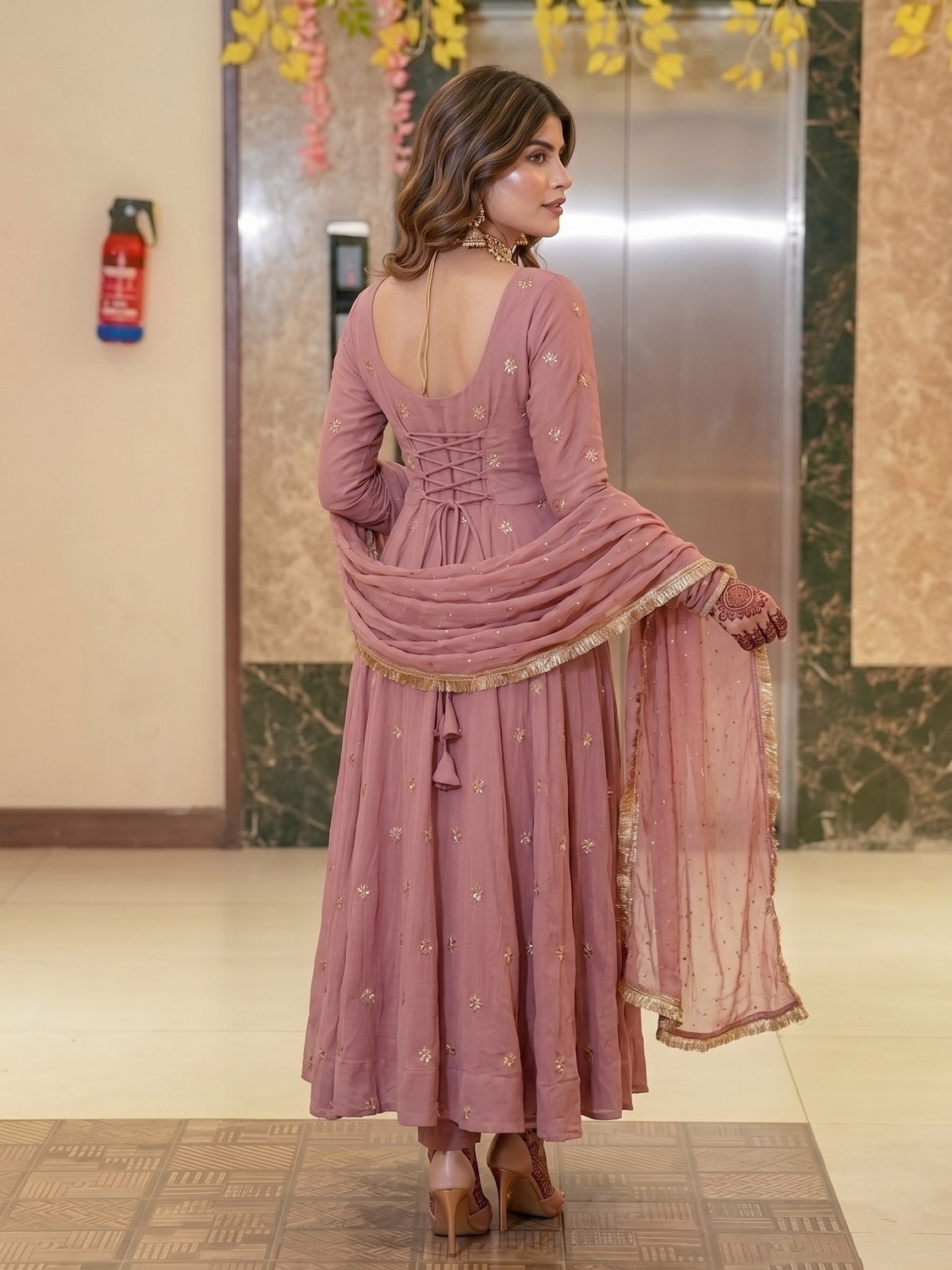 Image of TRANDTIDE Embroidered Anarkali Kurta, Bottom & Dupatta Set