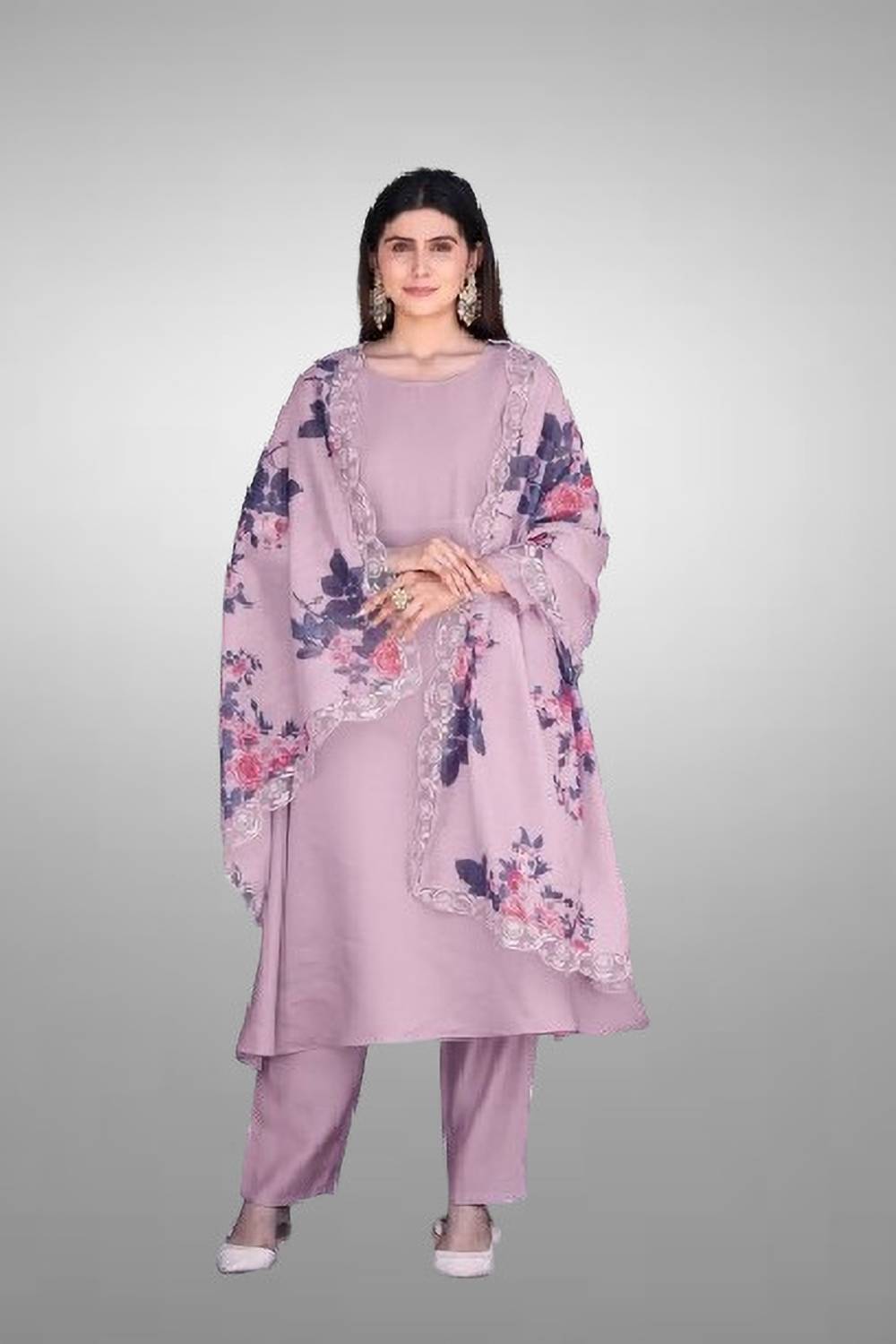 CLASSYCLOSET Floral Print Kurta, Trouser/Pant & Dupatta Set