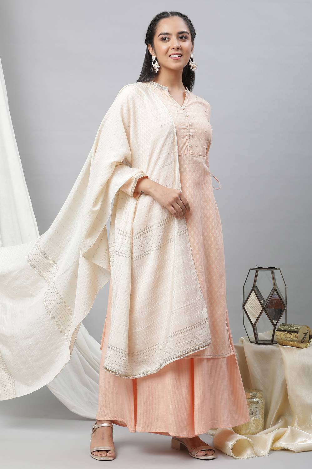 Aurelia Self Design Kurta, Palazzo & Dupatta Set