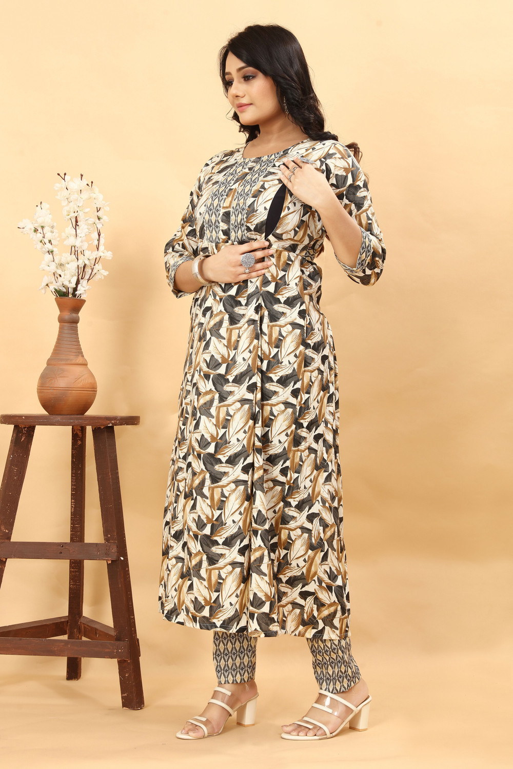 Image of sky fab Printed Kurta, Trouser /Pant & Dupatta Set