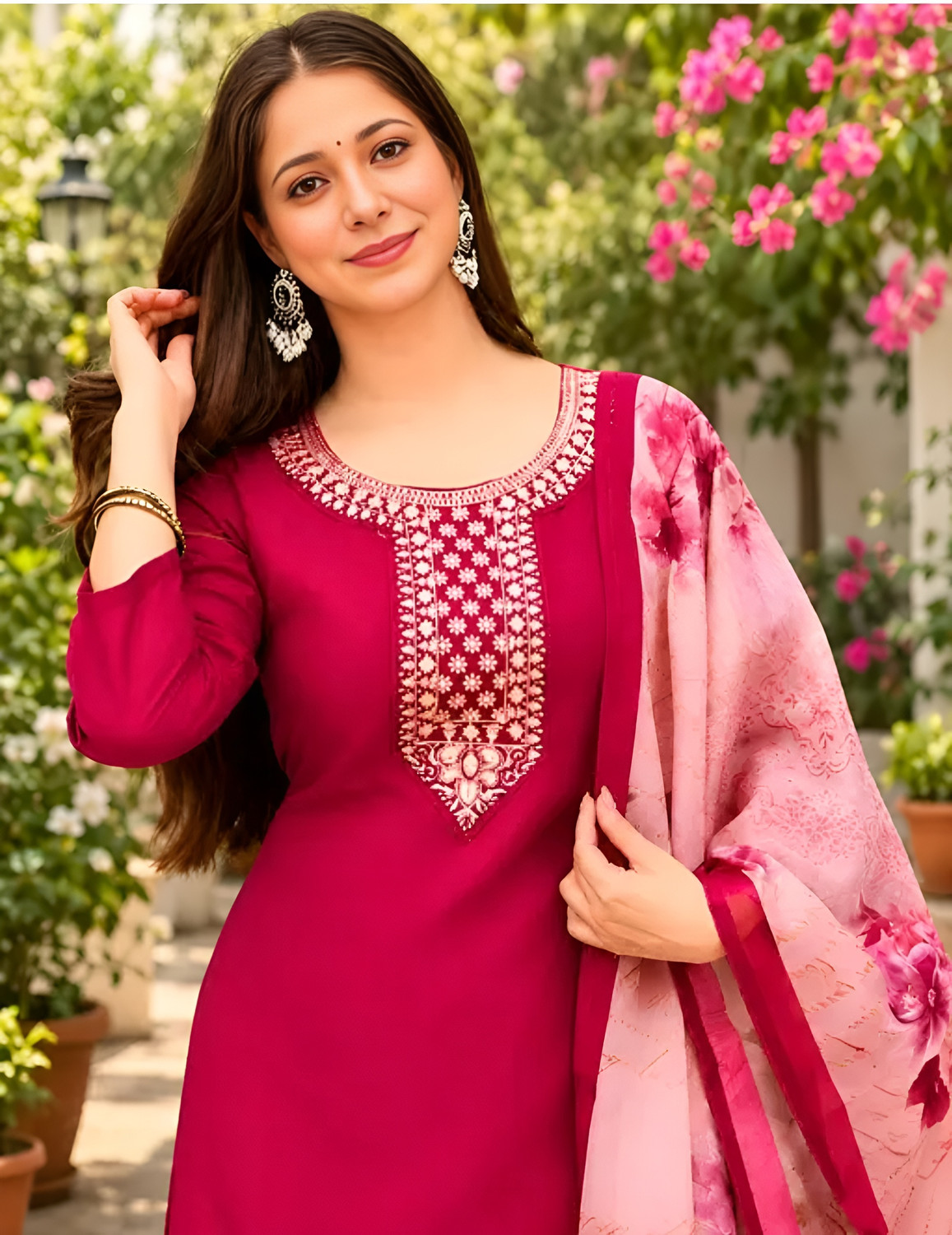 Image of SHREE RADHARANI CREATION Women Embroidered Kurta Pant with Floral Dupatta Set Floral Print Kurta, Trouser /Pant & Dupatta Set