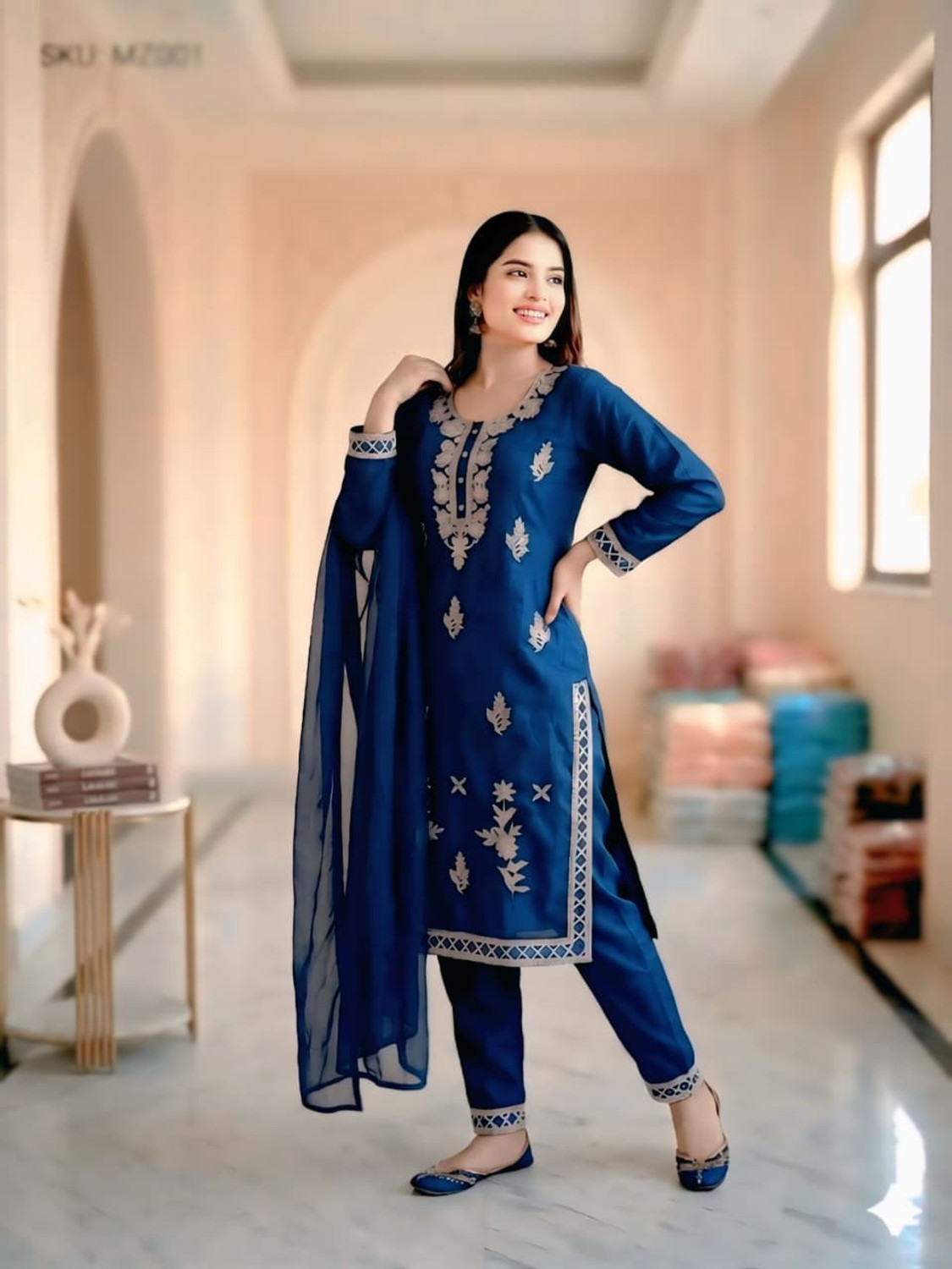 Image of FARHATFASHION Embroidered Kurta, Trouser /Pant & Dupatta Set