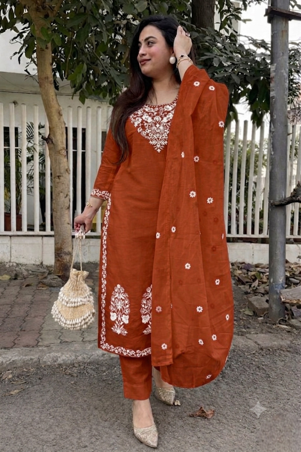 Image of PILUDI Embroidered Kurta, Trouser /Pant & Dupatta Set