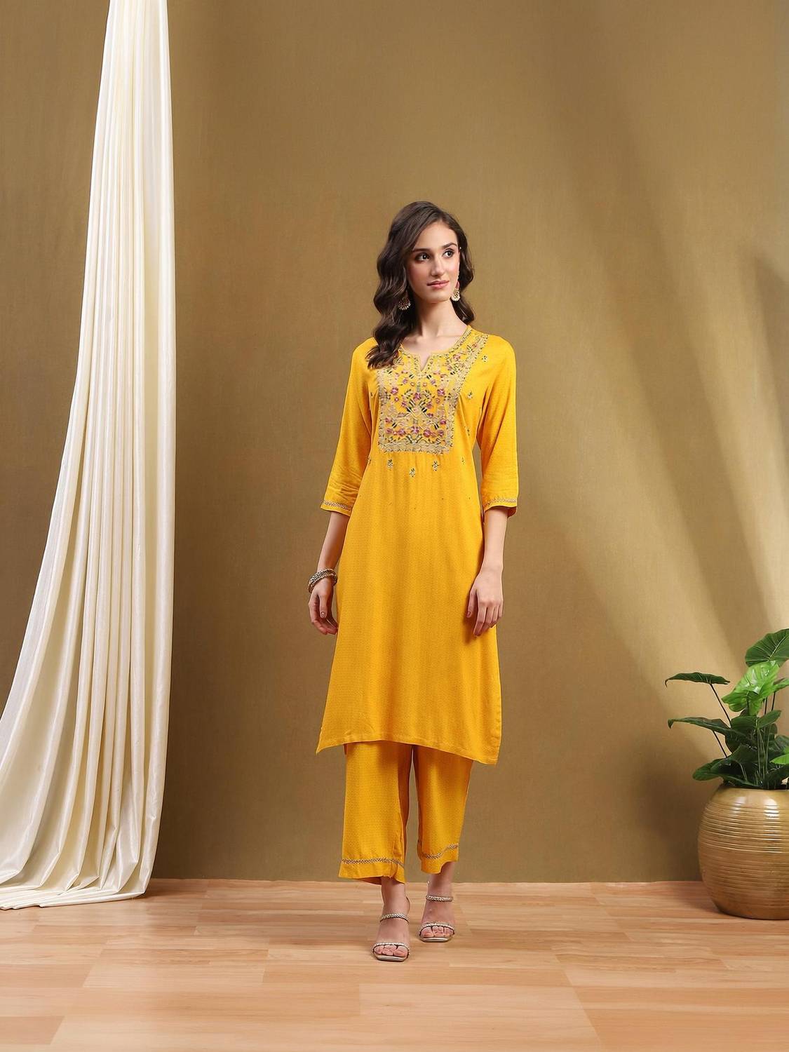 BIBA Printed Kurta, Palazzo & Dupatta Set