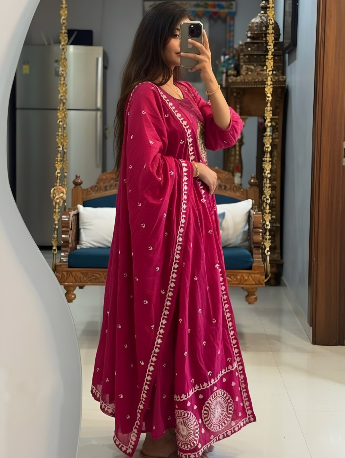 Image of Irtada Printed Anarkali Kurta, Bottom & Dupatta Set