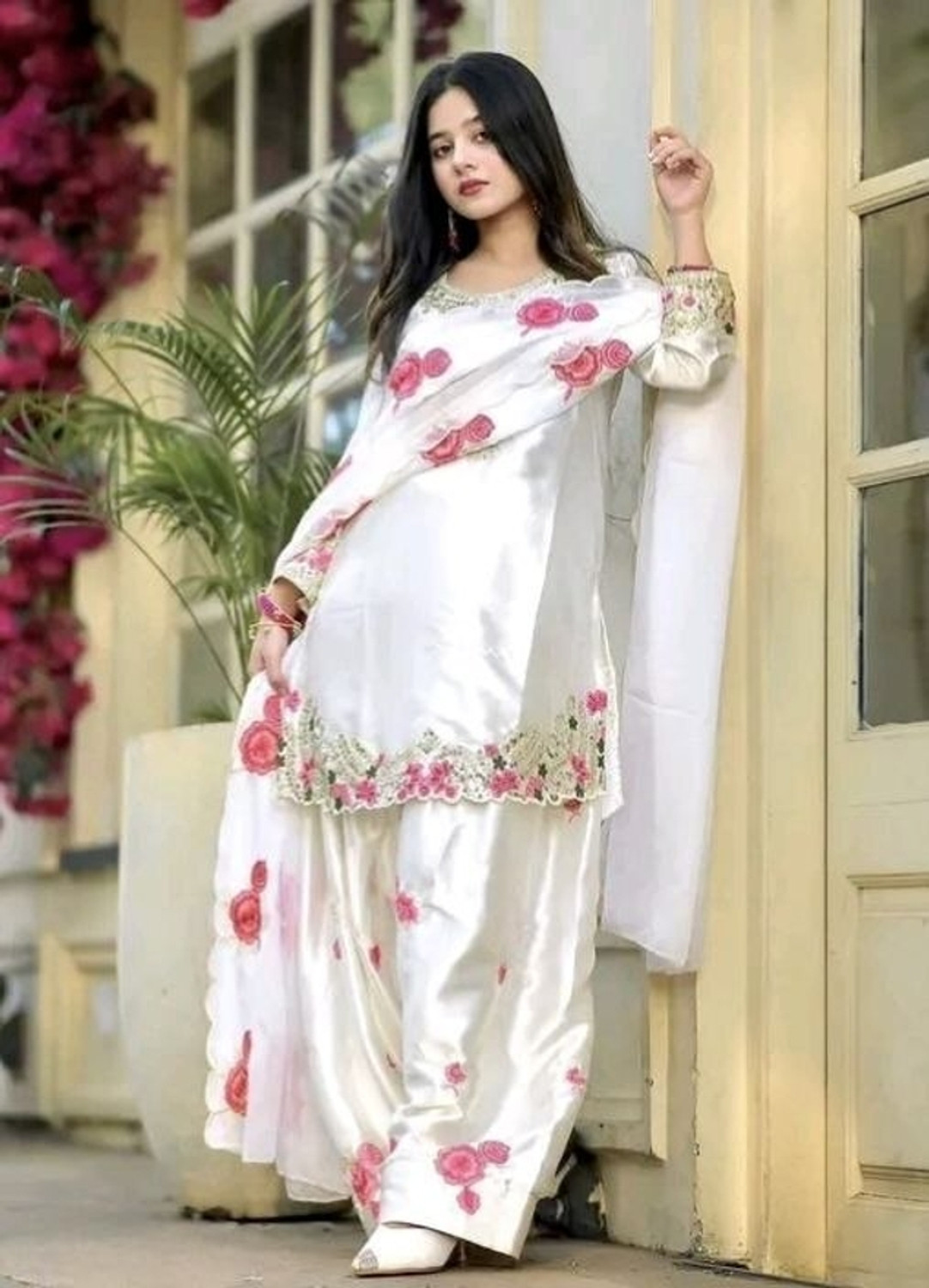 Image of TEAL TITALI Embroidered Kurta, Patiala & Dupatta Set