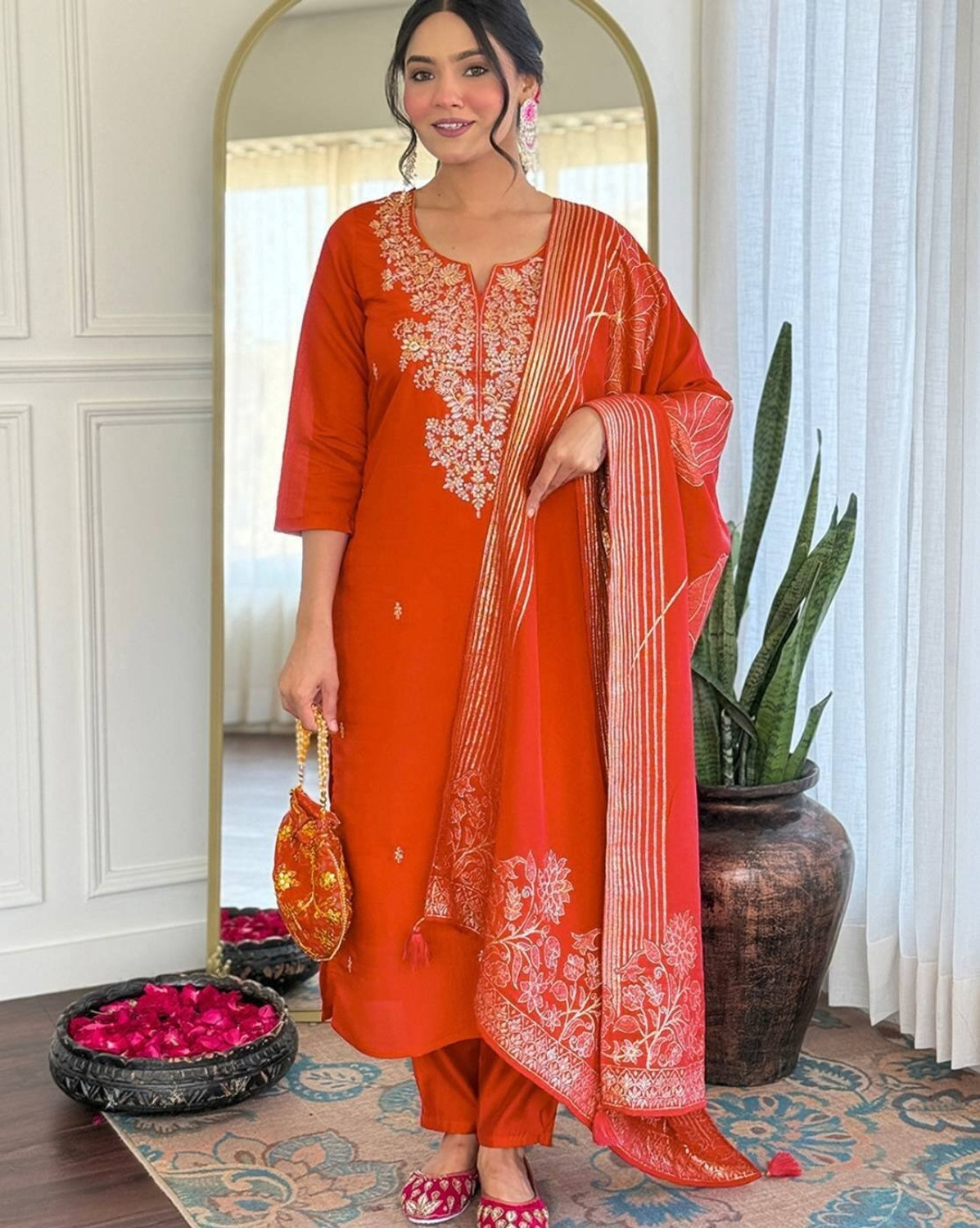 Image of C4A Embroidered Kurta, Trouser /Pant & Dupatta Set