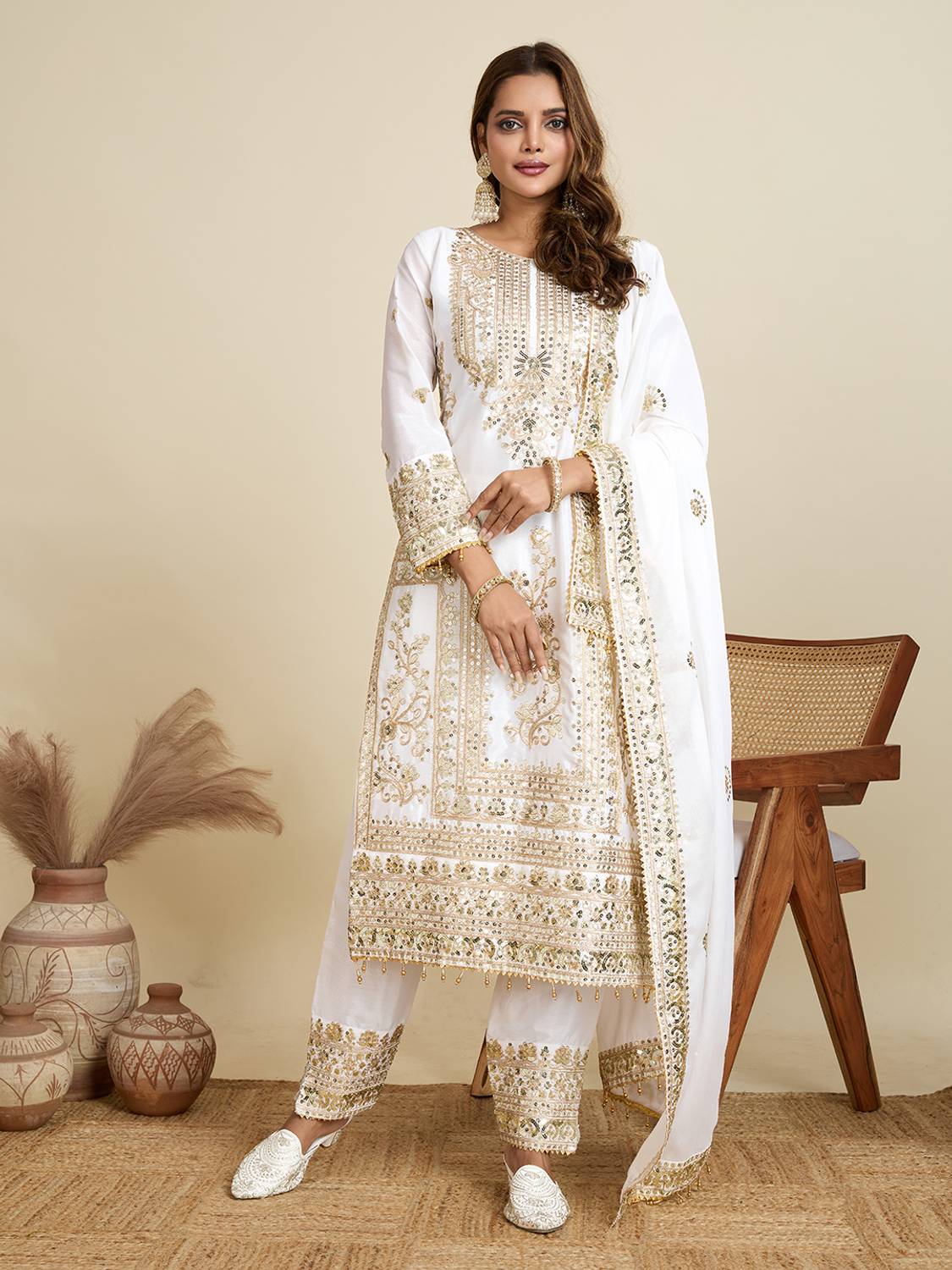 AMALAK Embroidered Kurta, Trouser/Pant & Dupatta Set