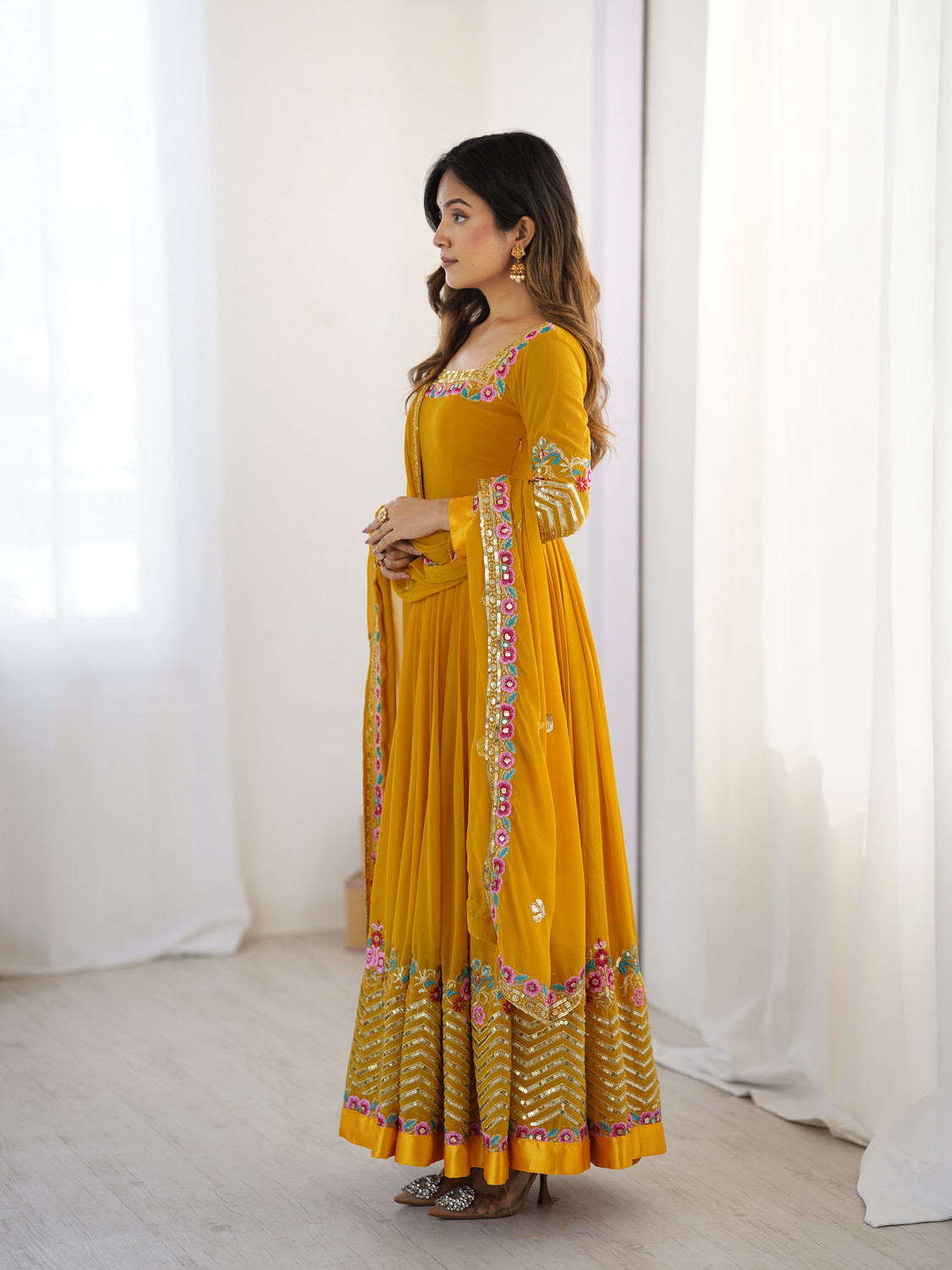 Image of Divastri Embroidered Anarkali Kurta, Bottom & Dupatta Set