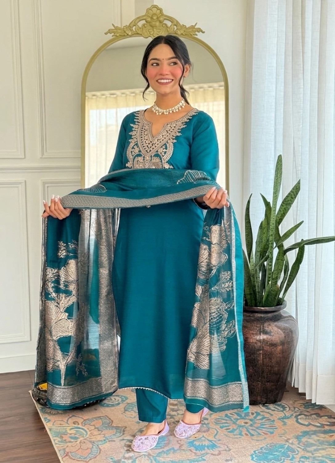 Image of RHET FASHION Women Kurta Pant Attached Dupatta Set