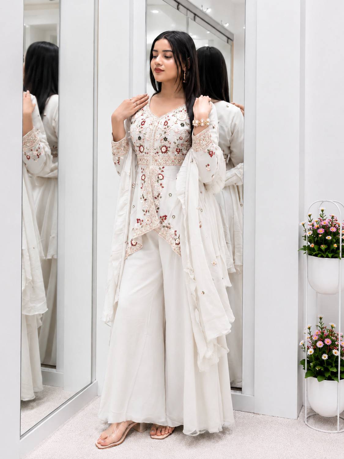 Elite Atelier Embroidered Kurta, Sharara & Dupatta Set - Image 5