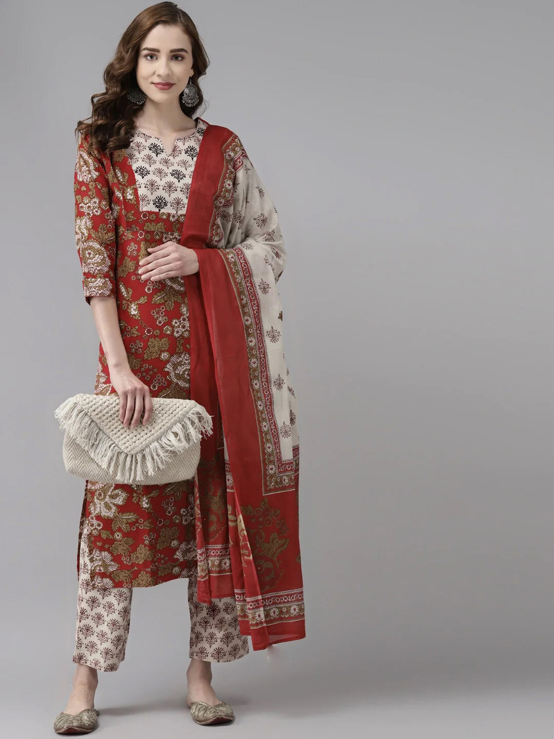 Image of sky fab Printed Kurta, Trouser /Pant & Dupatta Set