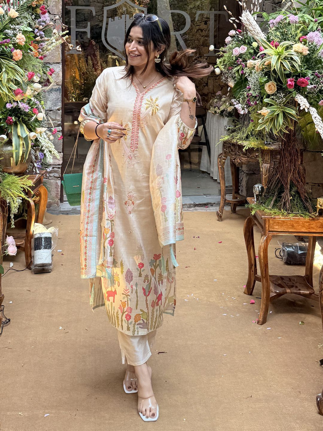 Image of VredeVogel Embroidered Kurta, Trouser /Pant & Dupatta Set