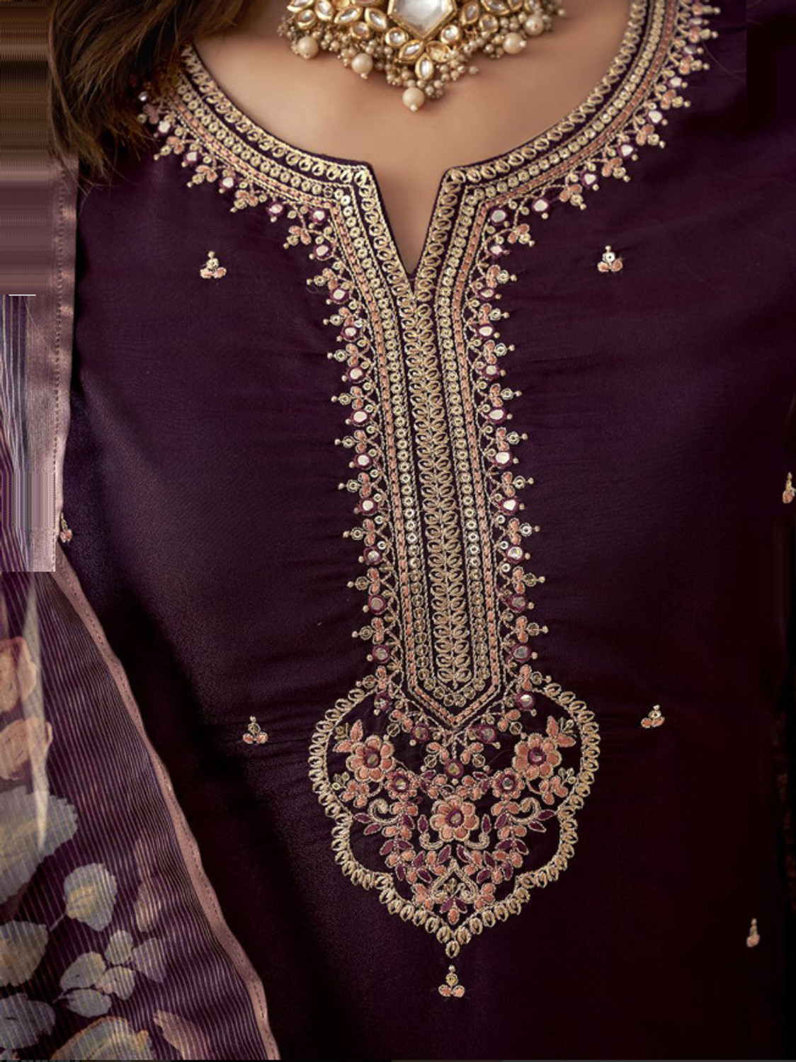 Image of ziyana enterprise Embroidered Kurta, Trouser /Pant & Dupatta Set
