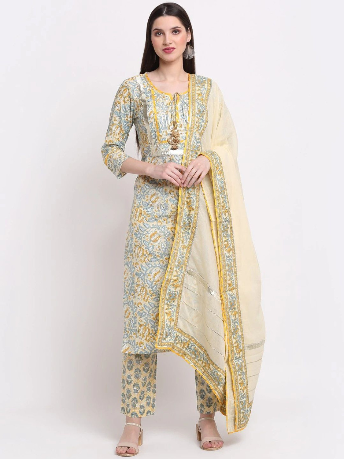 Image of Myaza Printed Kurta, Trouser /Pant & Dupatta Set