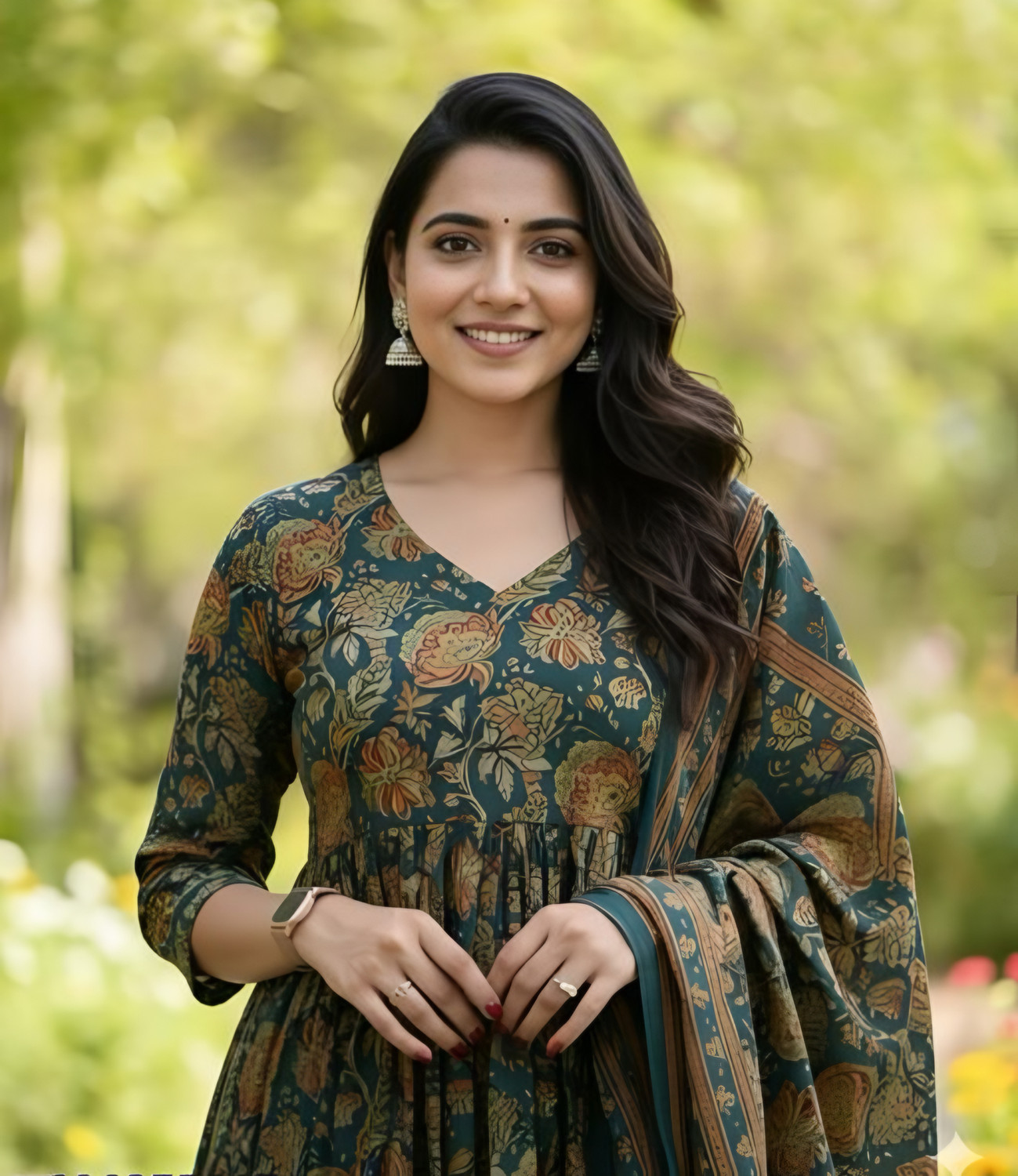Image of Oumad Printed Kurta, Trouser /Pant & Dupatta Set