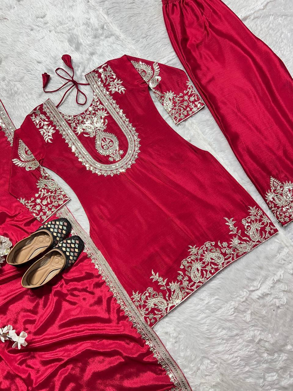 Image of PILUDI Embroidered Kurta, Salwar & Dupatta Set