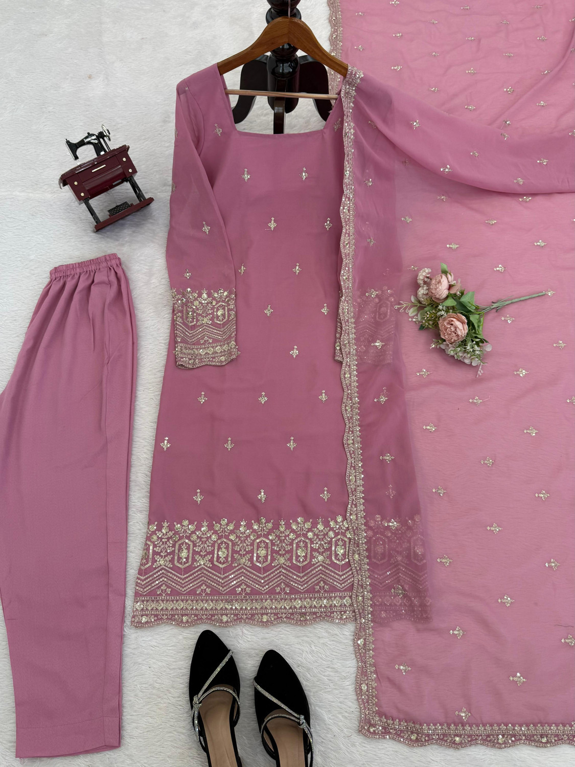 Image of SareeWeb Embroidered Kurta, Trouser /Pant & Dupatta Set