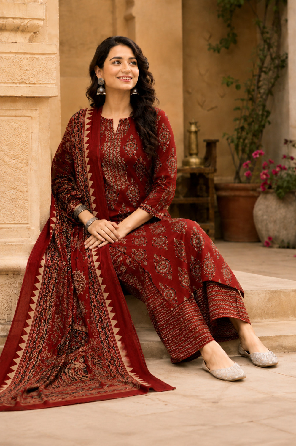 Image of BHADRIYAA Floral Print Kurta, Trouser /Pant & Dupatta Set
