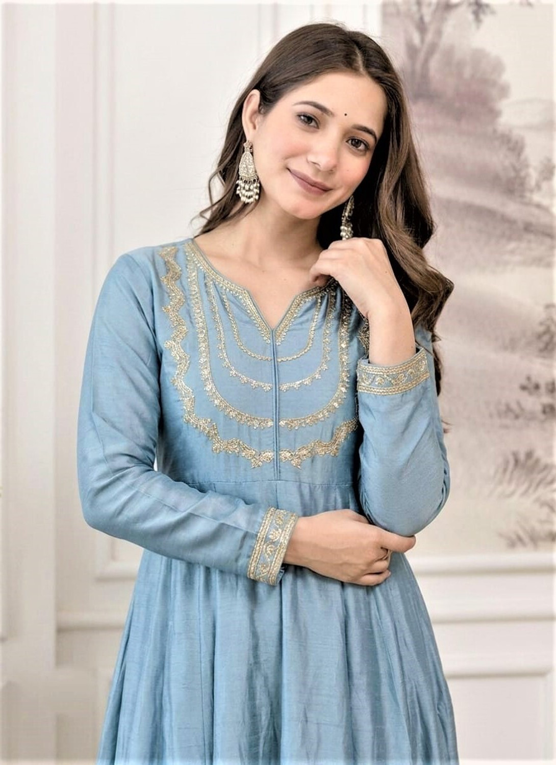 Image of KALKI COLLECTION Embroidered Anarkali Kurta, Bottom & Dupatta Set