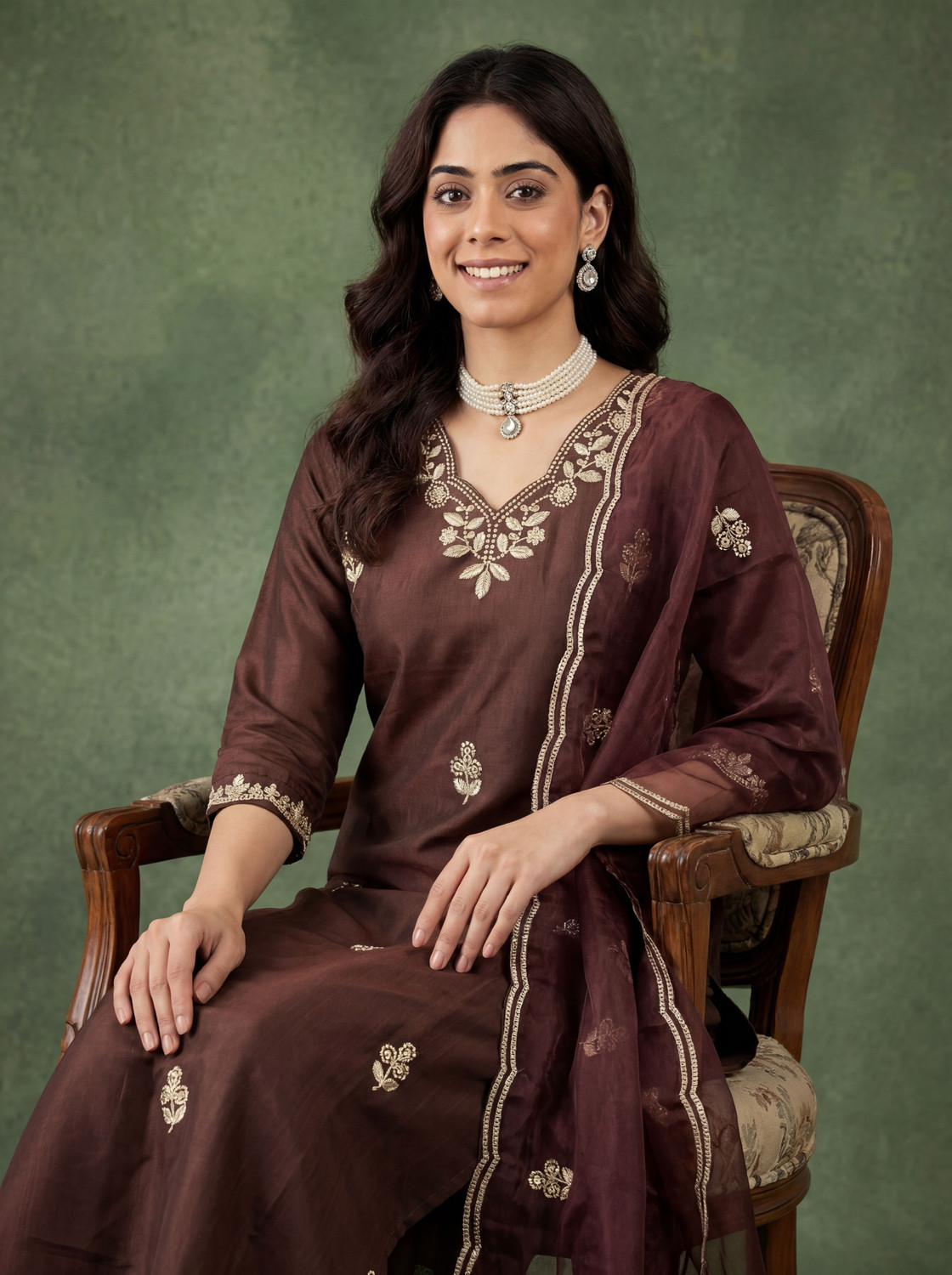 Image of SHIVAYFAB Embroidered Kurta, Trouser /Pant & Dupatta Set