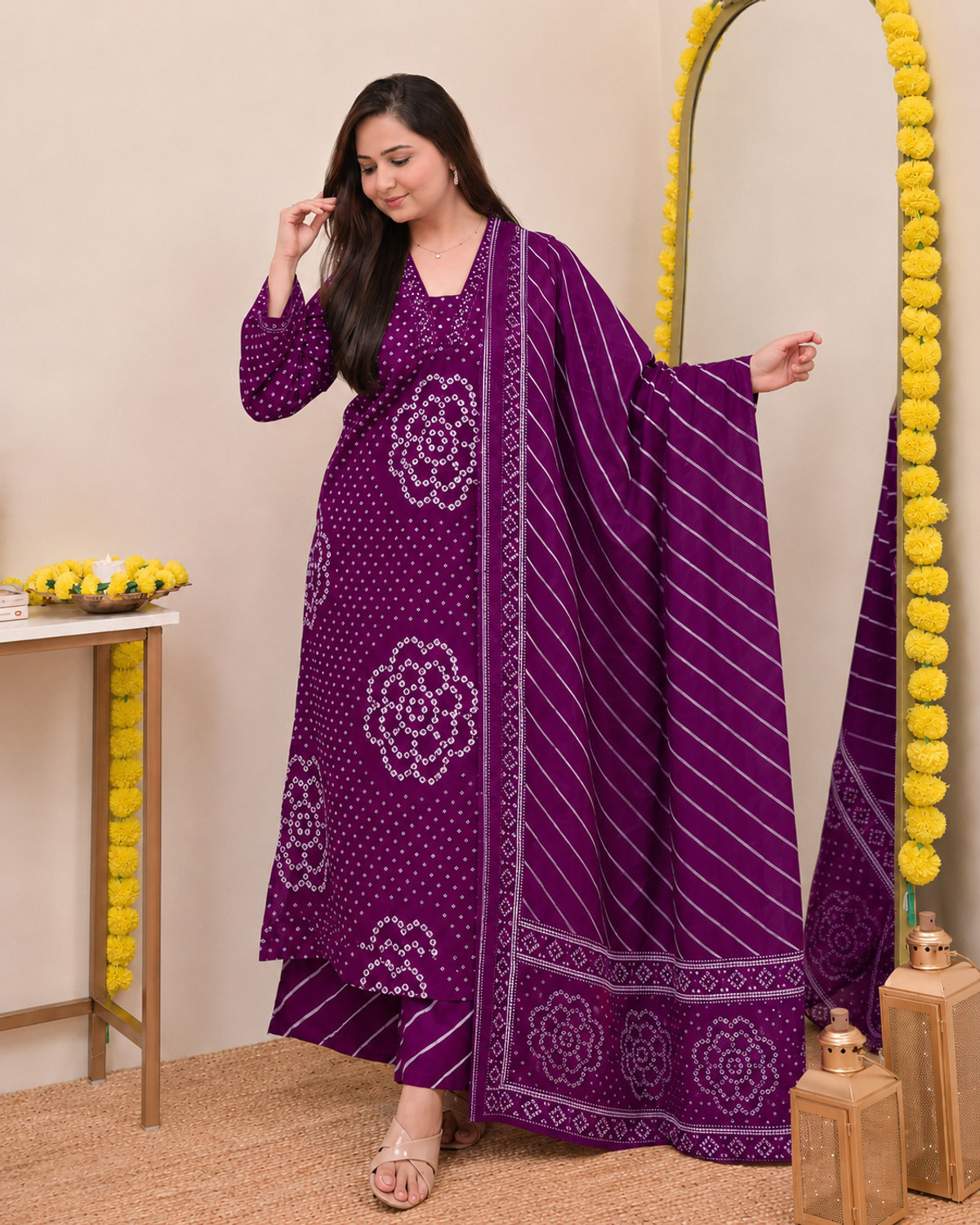 Image of KBZ Printed Kurta, Palazzo & Dupatta Set