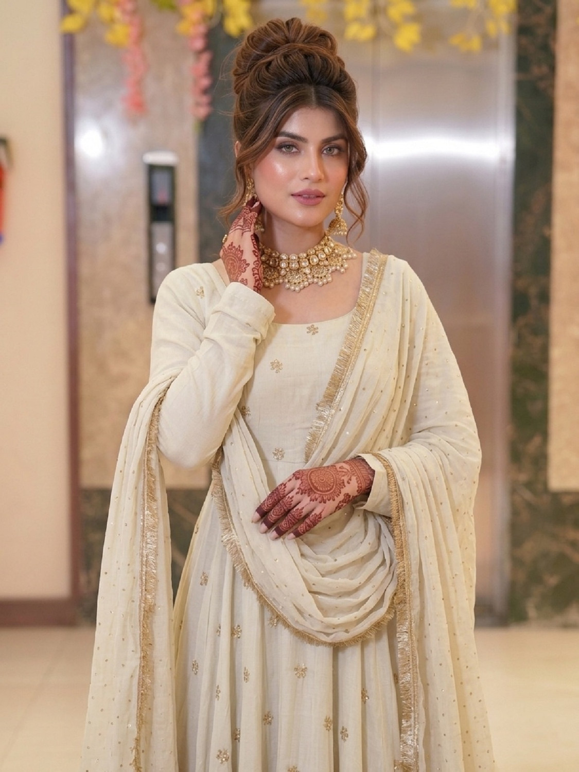 Image of TRANDTIDE Embroidered Anarkali Kurta, Bottom & Dupatta Set