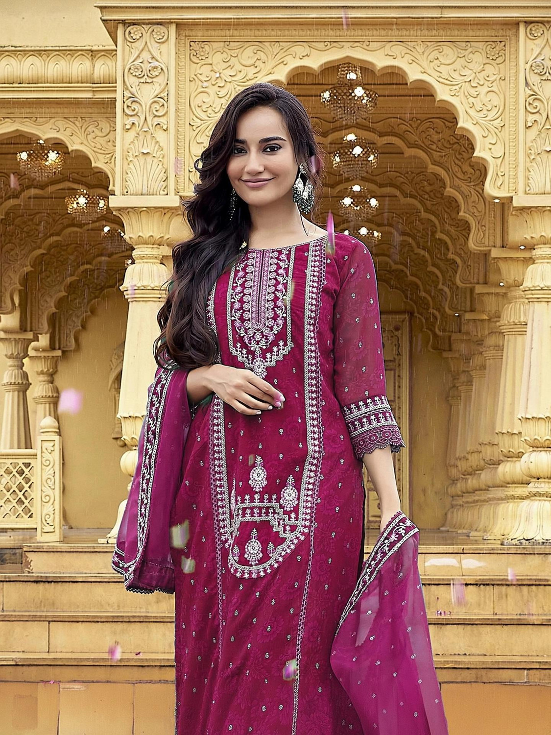 Image of Royal Export Embroidered Kurta, Trouser /Pant & Dupatta Set