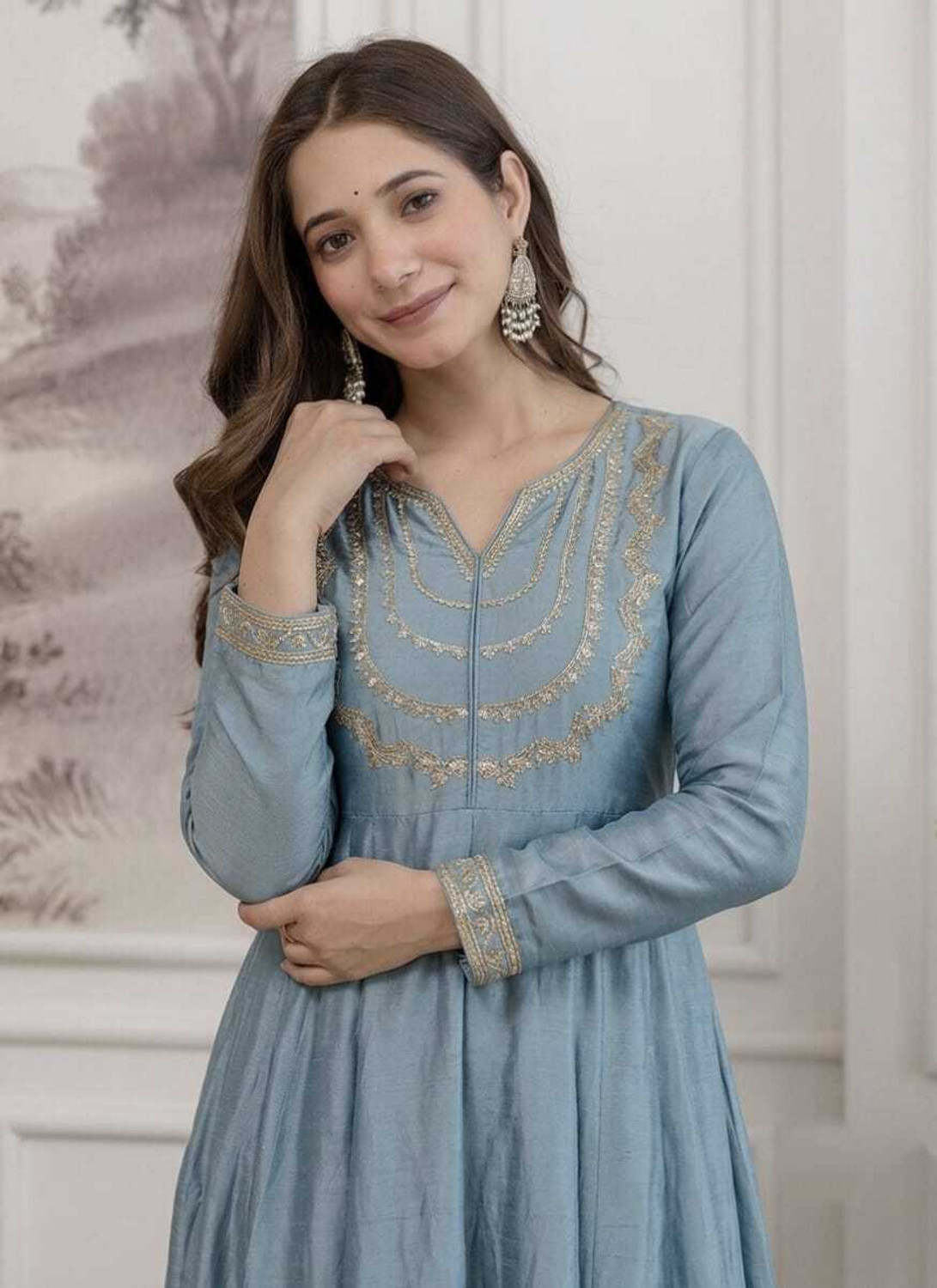 Image of KALKI COLLECTION Printed Anarkali Kurta, Bottom & Dupatta Set