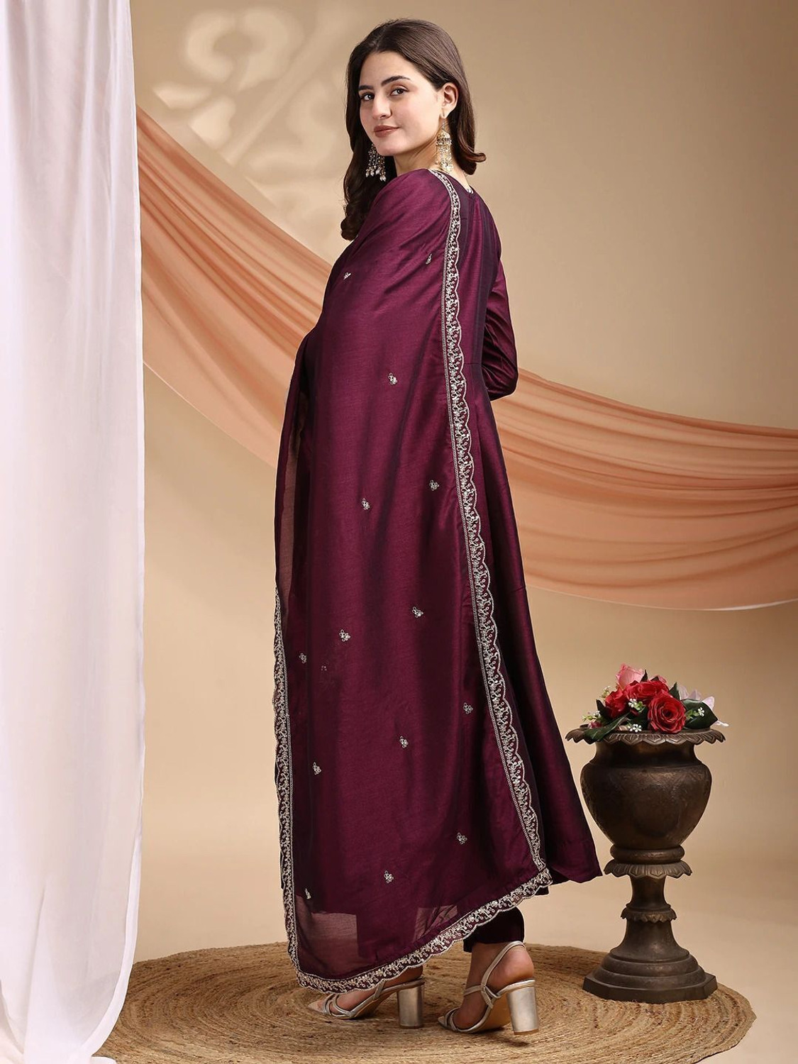 Image of OMICRON FAB Embroidered Anarkali Kurta, Bottom & Dupatta Set