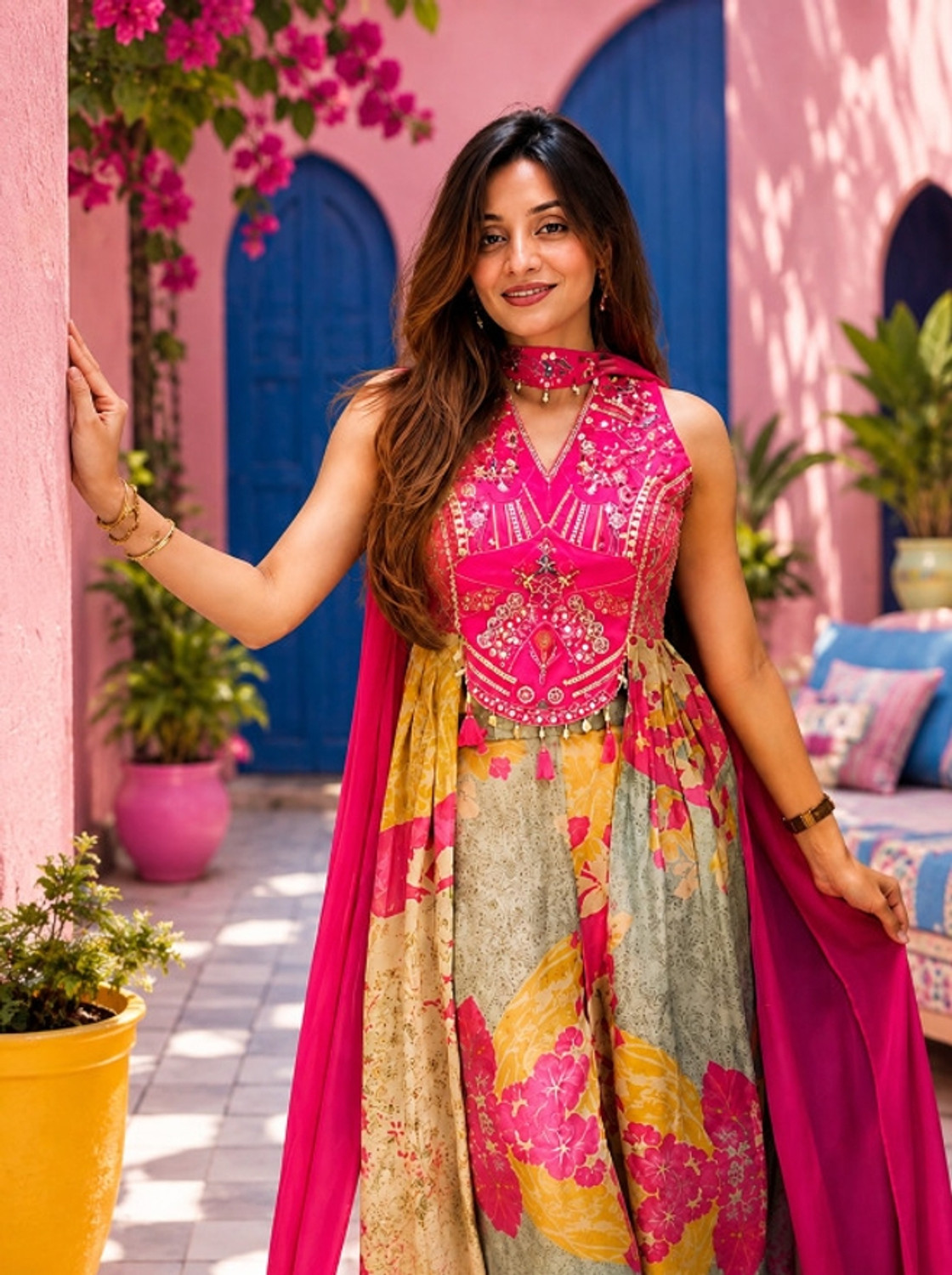 Image of RAHI Embroidered Kurta, Dhoti Pant & Dupatta Set